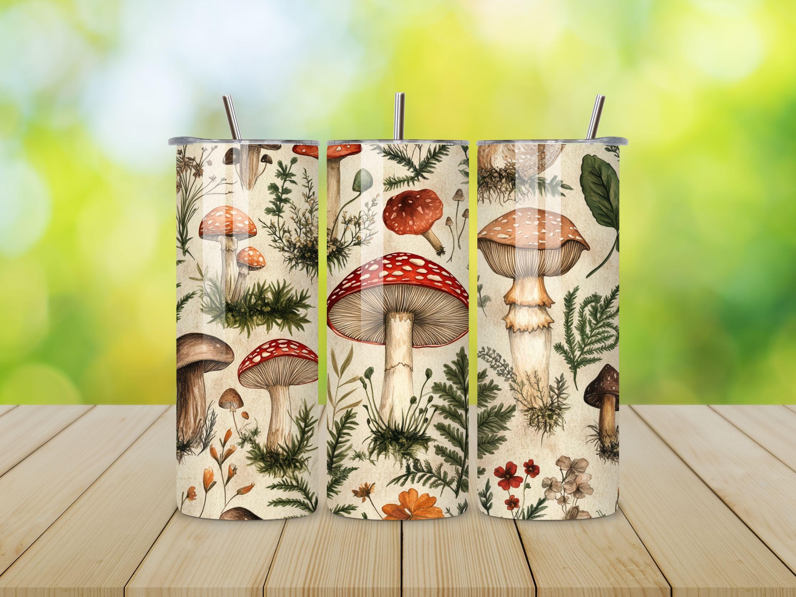 Mushroom Tumbler Wrap - 20oz Skinny Tumbler - Sublimation Design - Boho Flower Tumbler Wrap - Tumbler Wrap PNG - Digital Download - image 5