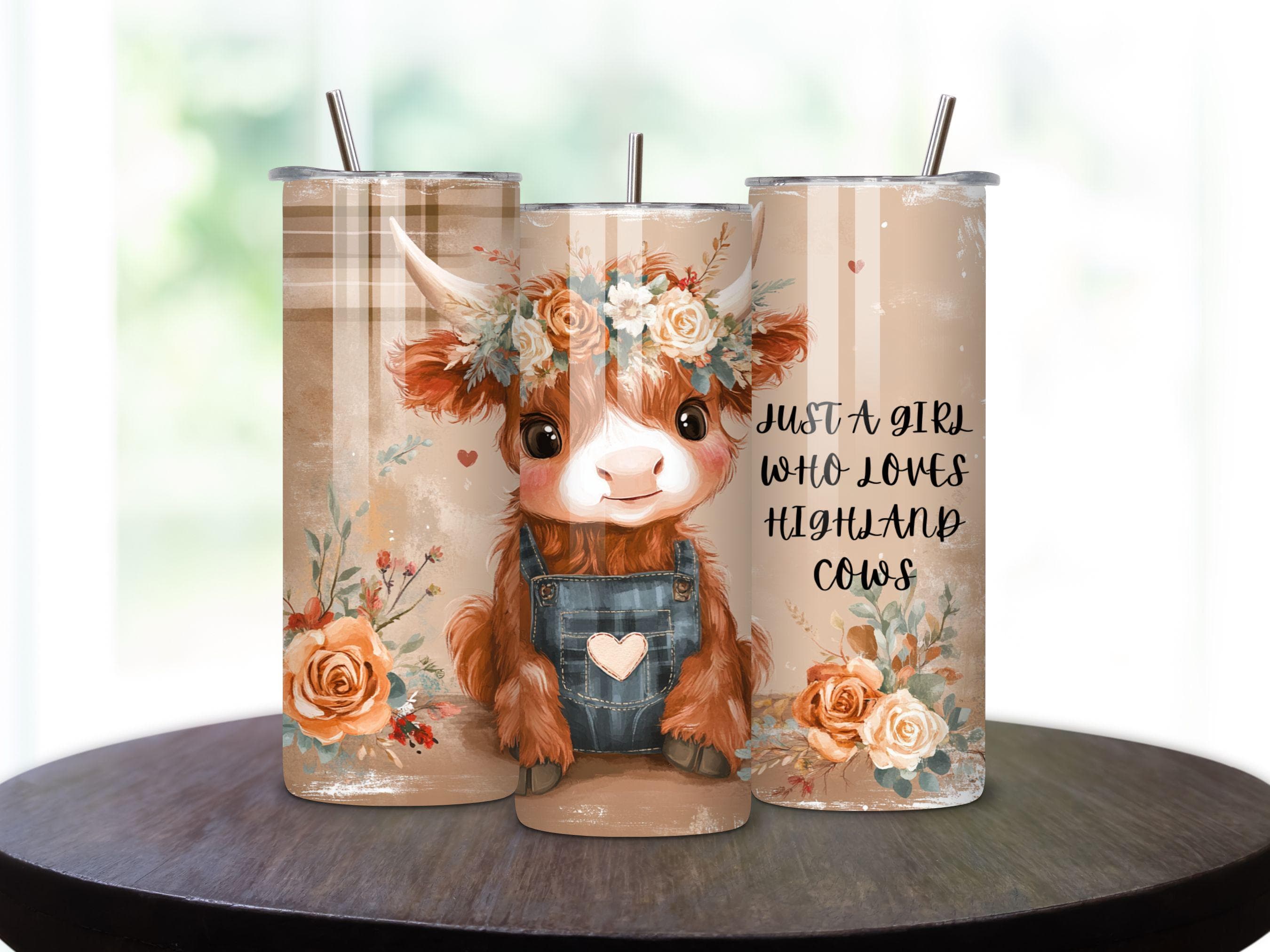 Floral highland cow tumbler wrap - floral cow png - Floral tumbler wrap - Highland cow gifts - 20oz tumbler wrap - Digital download - image 3