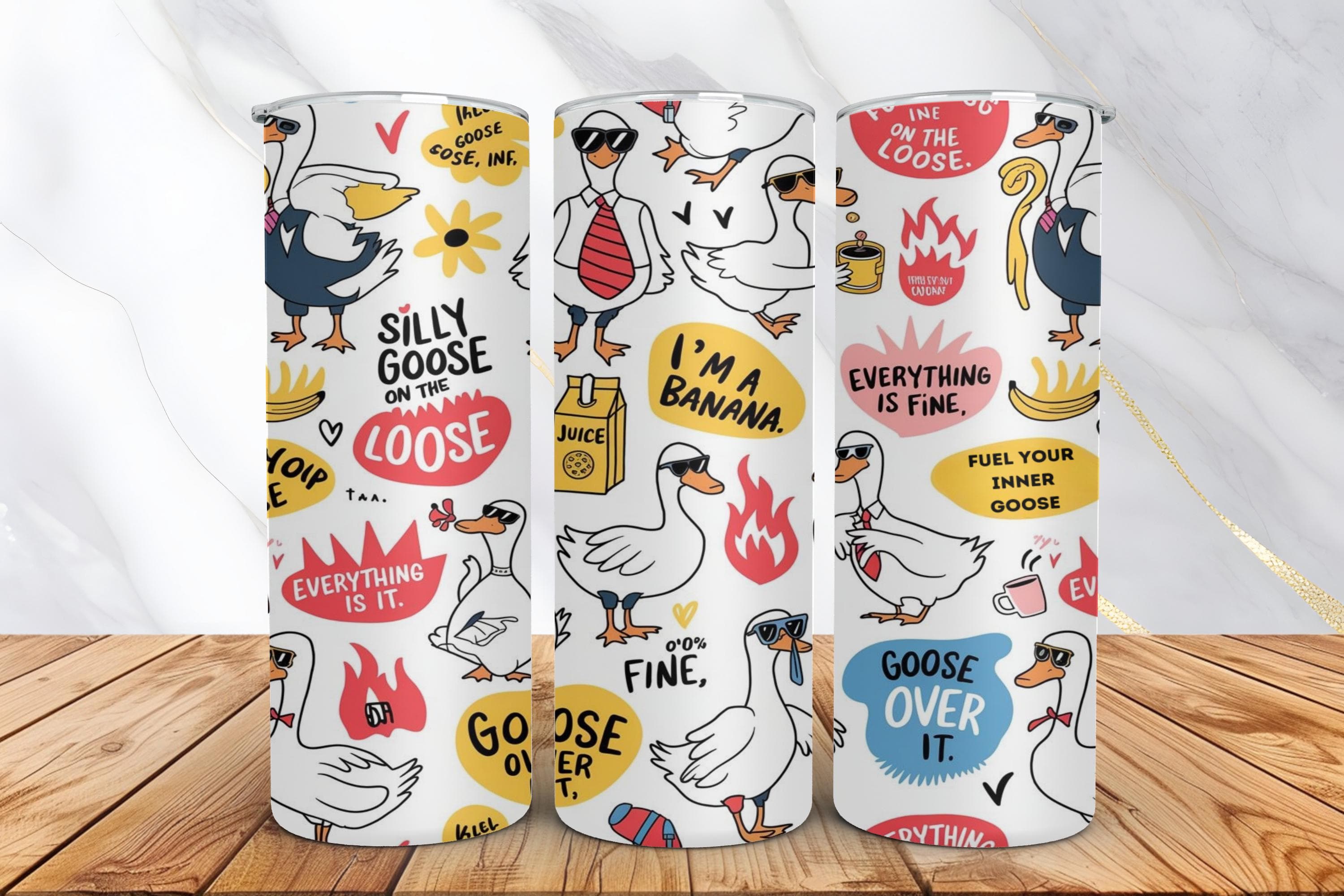 Funny Goose Tumbler Wrap PNG -20 oz Skinny Tumbler Sublimation Design -Silly Goose Seamless Animal Tumbler -Digital Download