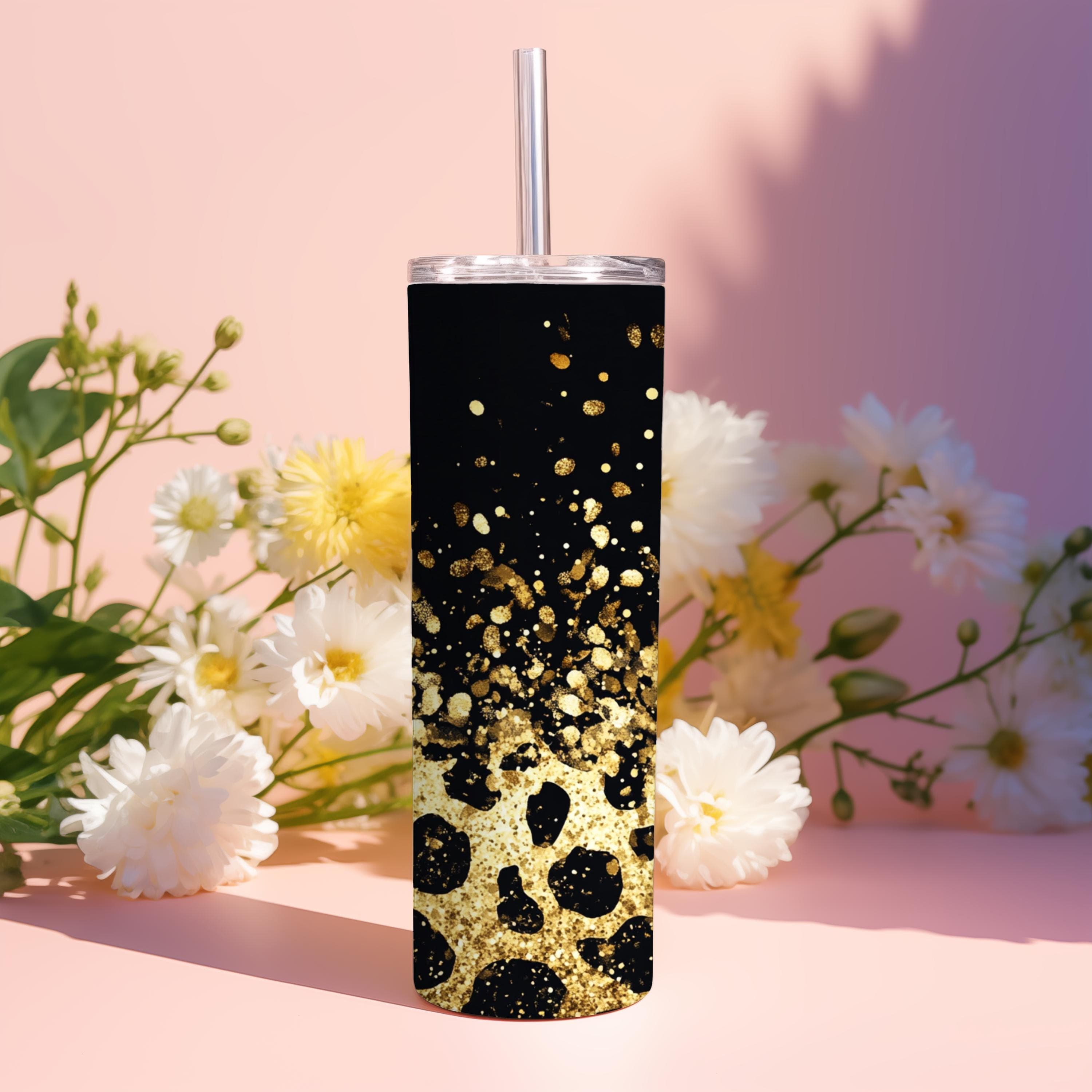 Leopard Tumbler Sublimation Design -20oz Skinny Tumbler Wrap PNG -Gold Glitter Tumbler Design -Seamless Tumbler -Digital Download - image 4