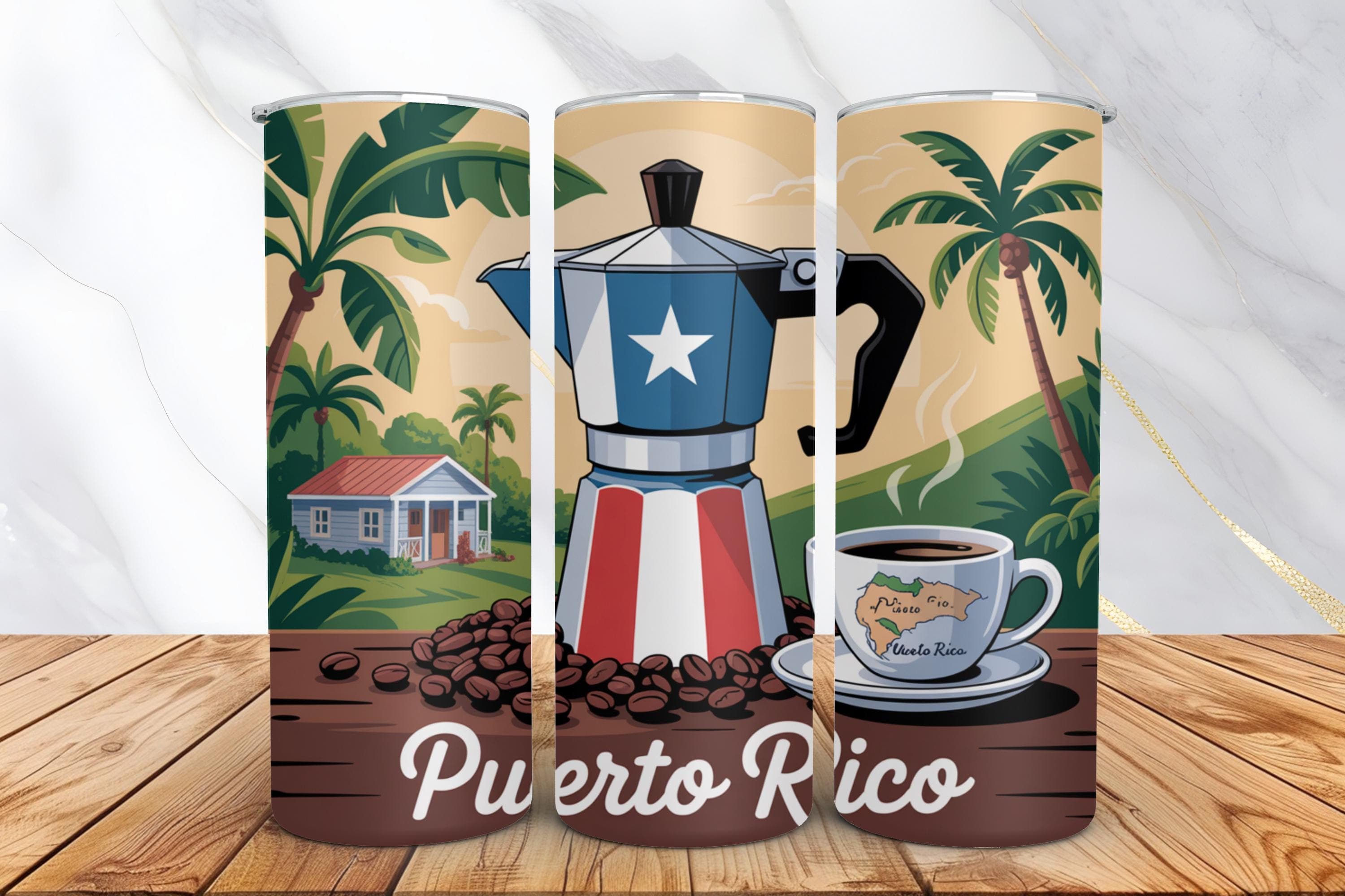 Puerto Rico Tumbler Wrap -20oz Skinny Tumbler Sublimation Design -Puerto Rican Flag Coffee PNG -Boricua Tumbler Design -Digital Download