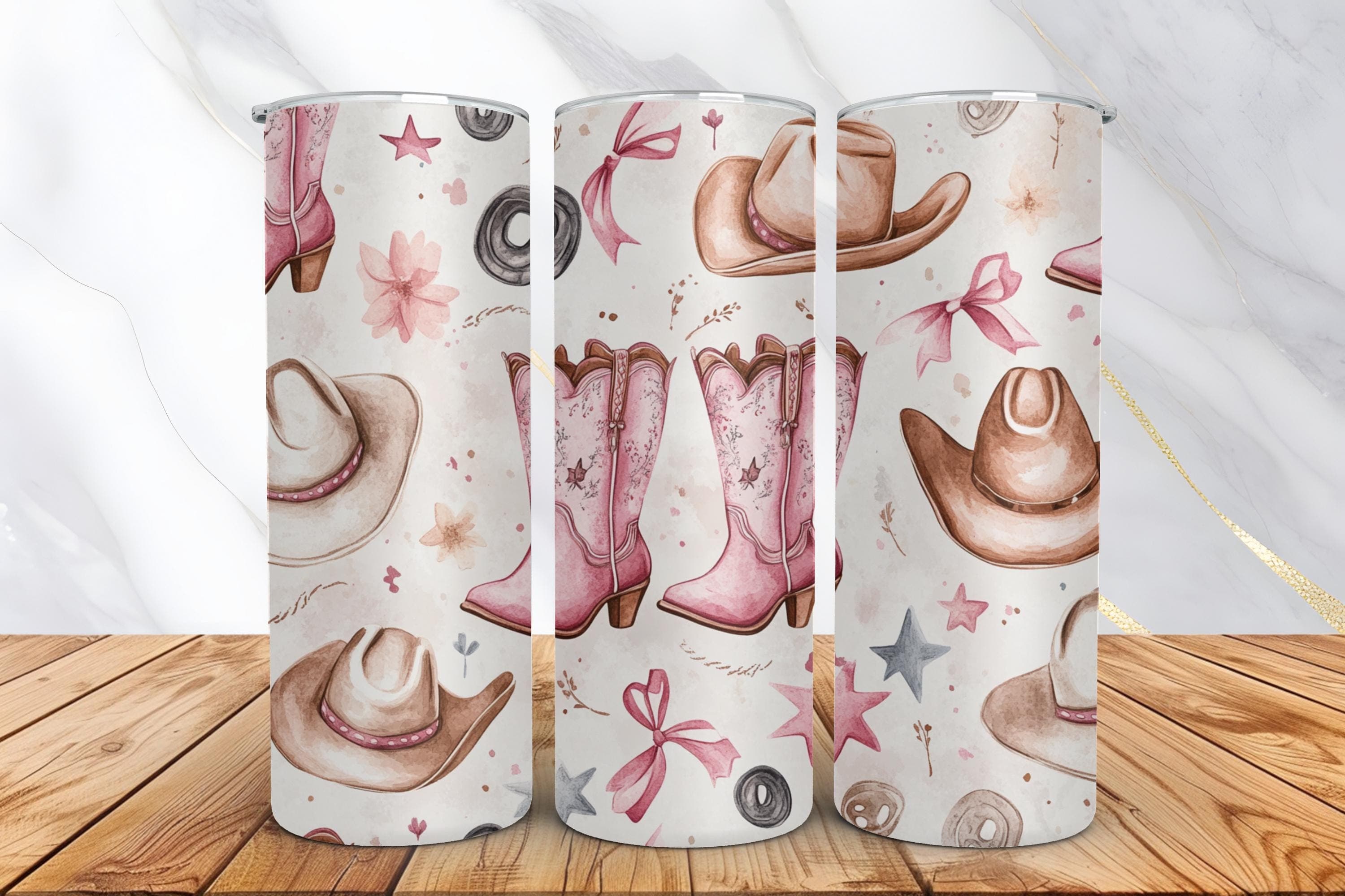 Coquette Cowgirl Boots and cowboys hat Tumbler Wrap -20oz Skinny Tumbler Wrap Sublimation Design -Western Tumbler Wrap PNG -Digital Download