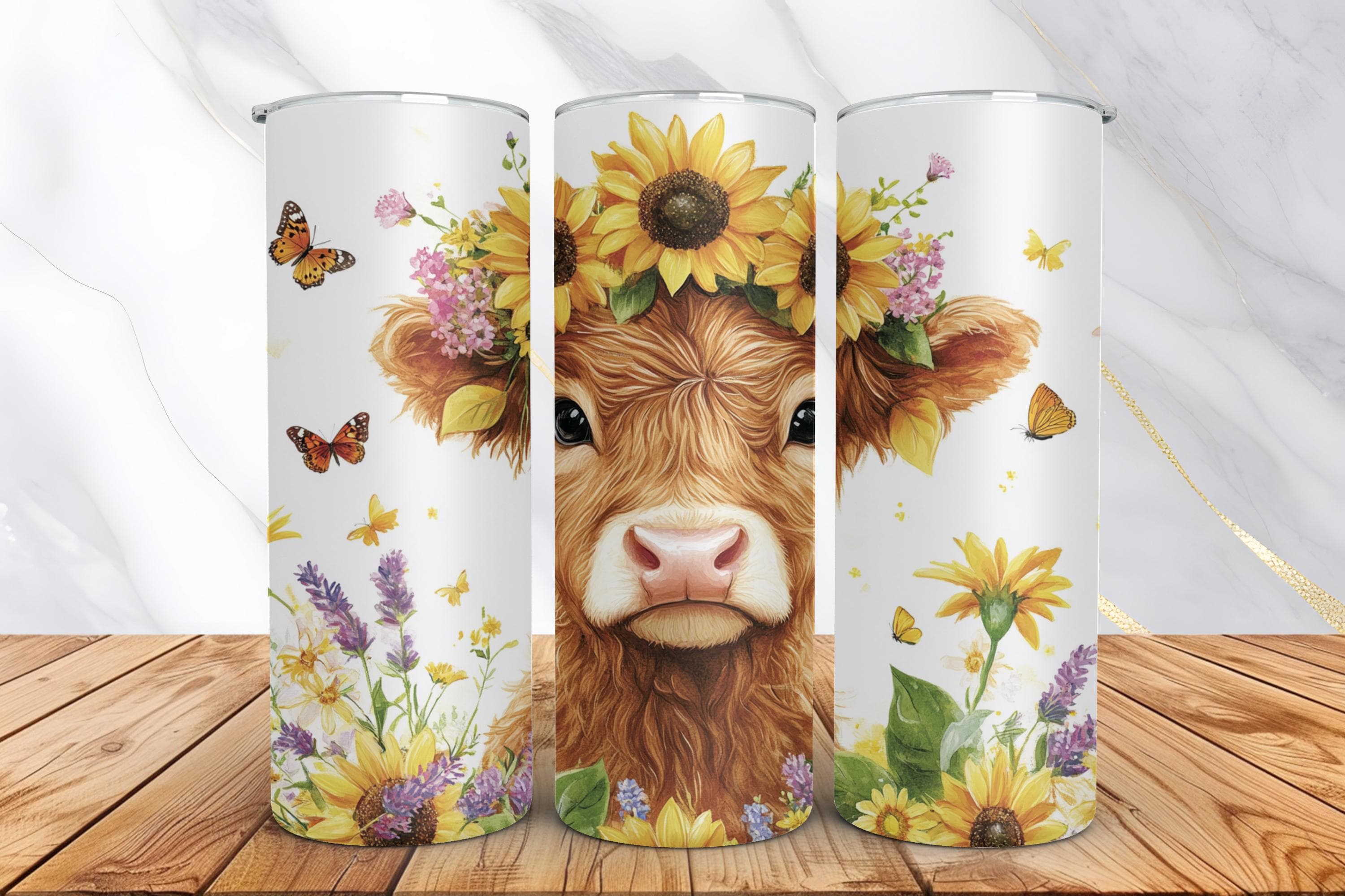 Sunflower highland cow tumbler wrap - sunflower png - Floral tumbler wrap - Highland cow gifts - 20oz tumbler wrap - Digital download