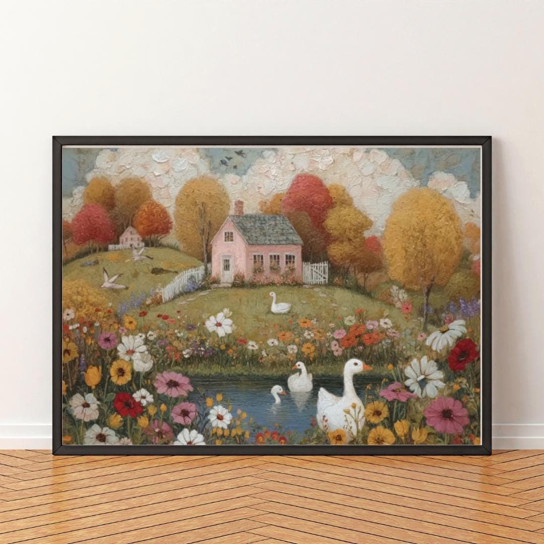 folk art print, autumn wall art, landscape print, wildflower wall art, cottage garden print, french country decor, printable wall art, folk art painting, cottagecore decor, whimsical wall art, summer wall art, downloadable prints, digital download