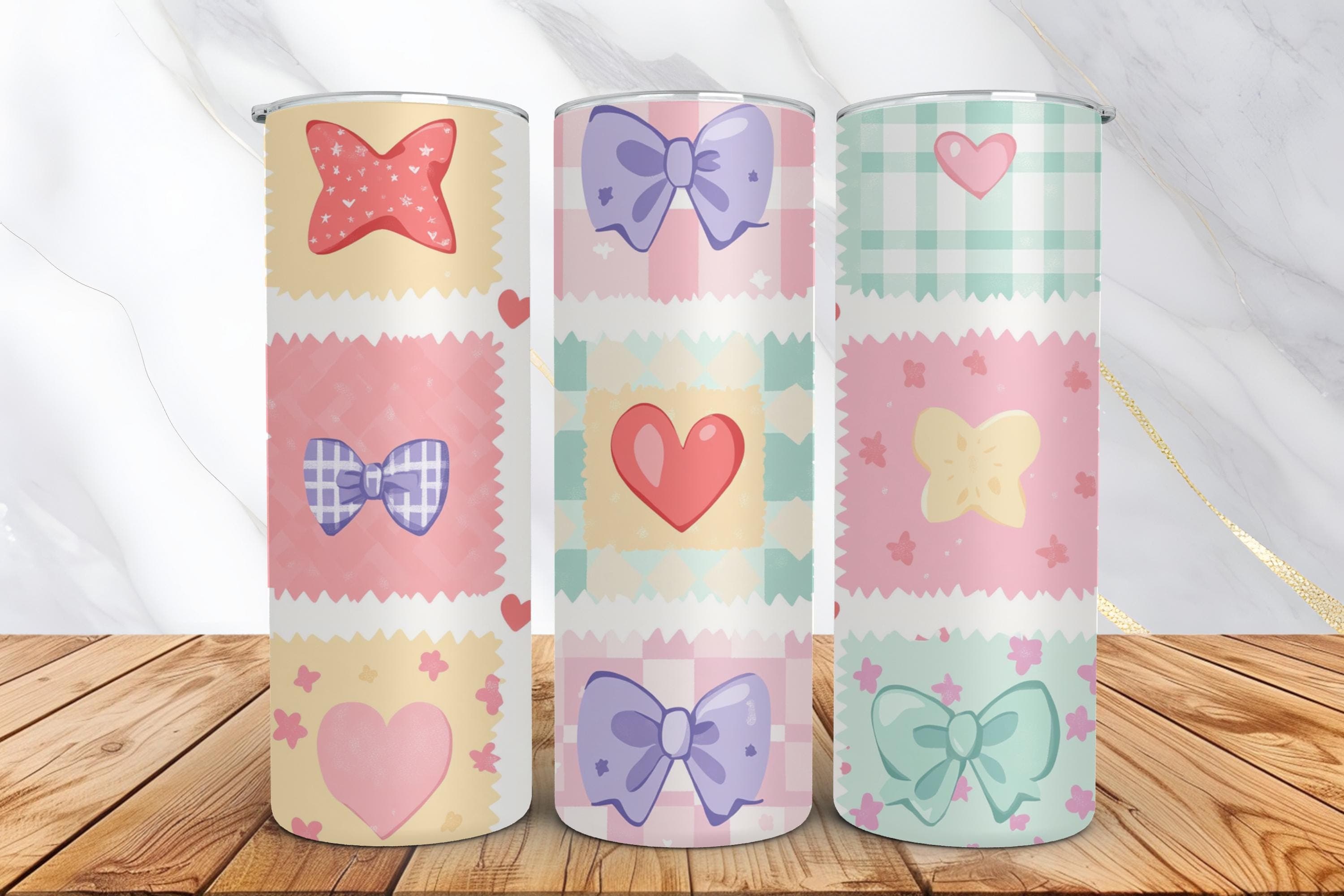 Coquette Tumbler Wrap - Coquette Sublimation - 20 oz Skinny Tumbler - 3D Coquette PNG pink bows - Plaid Coquette - Girly Ribbon Aesthetic