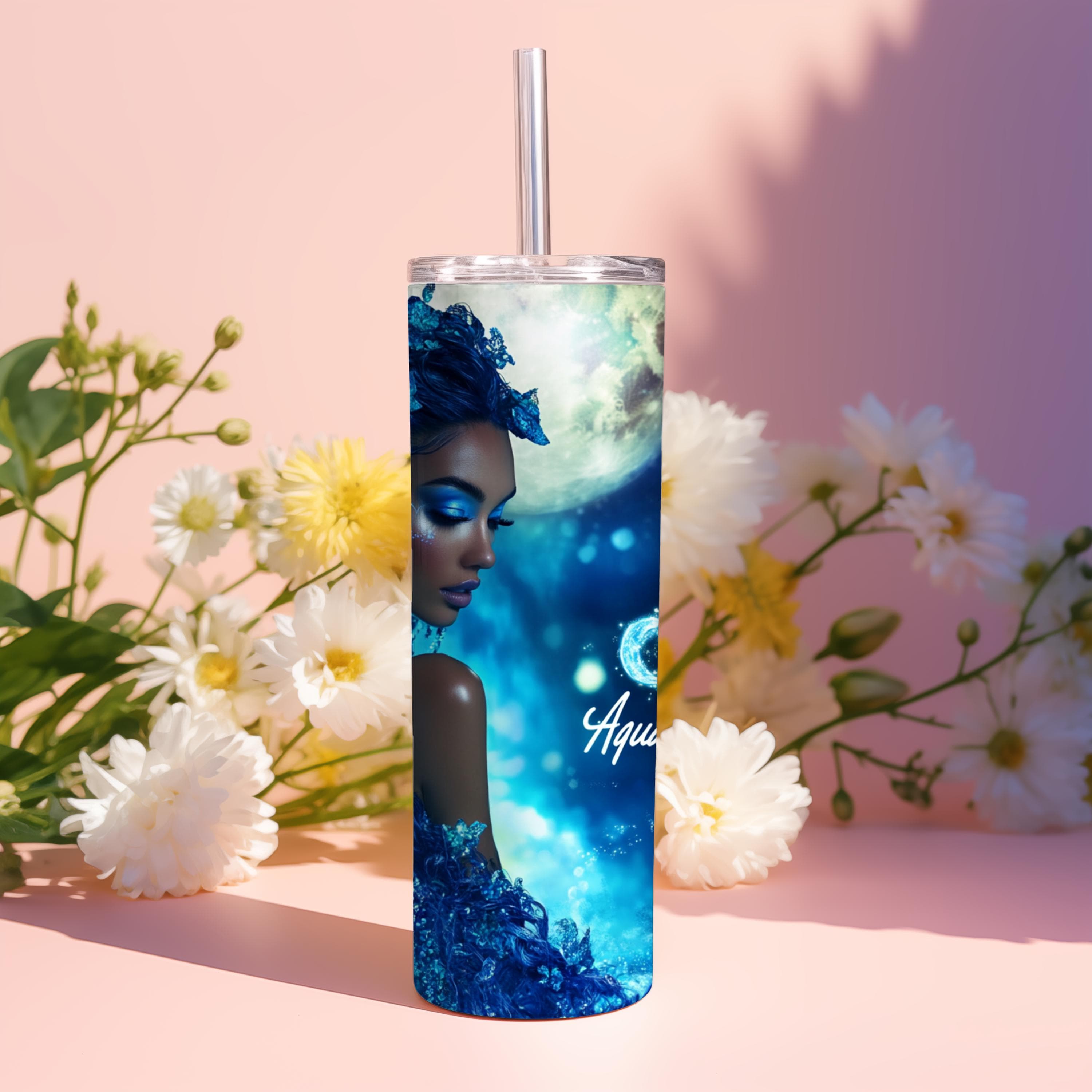 Zodiac Tumbler Wrap, Zodiac Sign Wrap, 20oz aquarius zodiac Skinny Tumbler Wrap PNG, Black Women Sublimation Designs, Digital Download - image 4