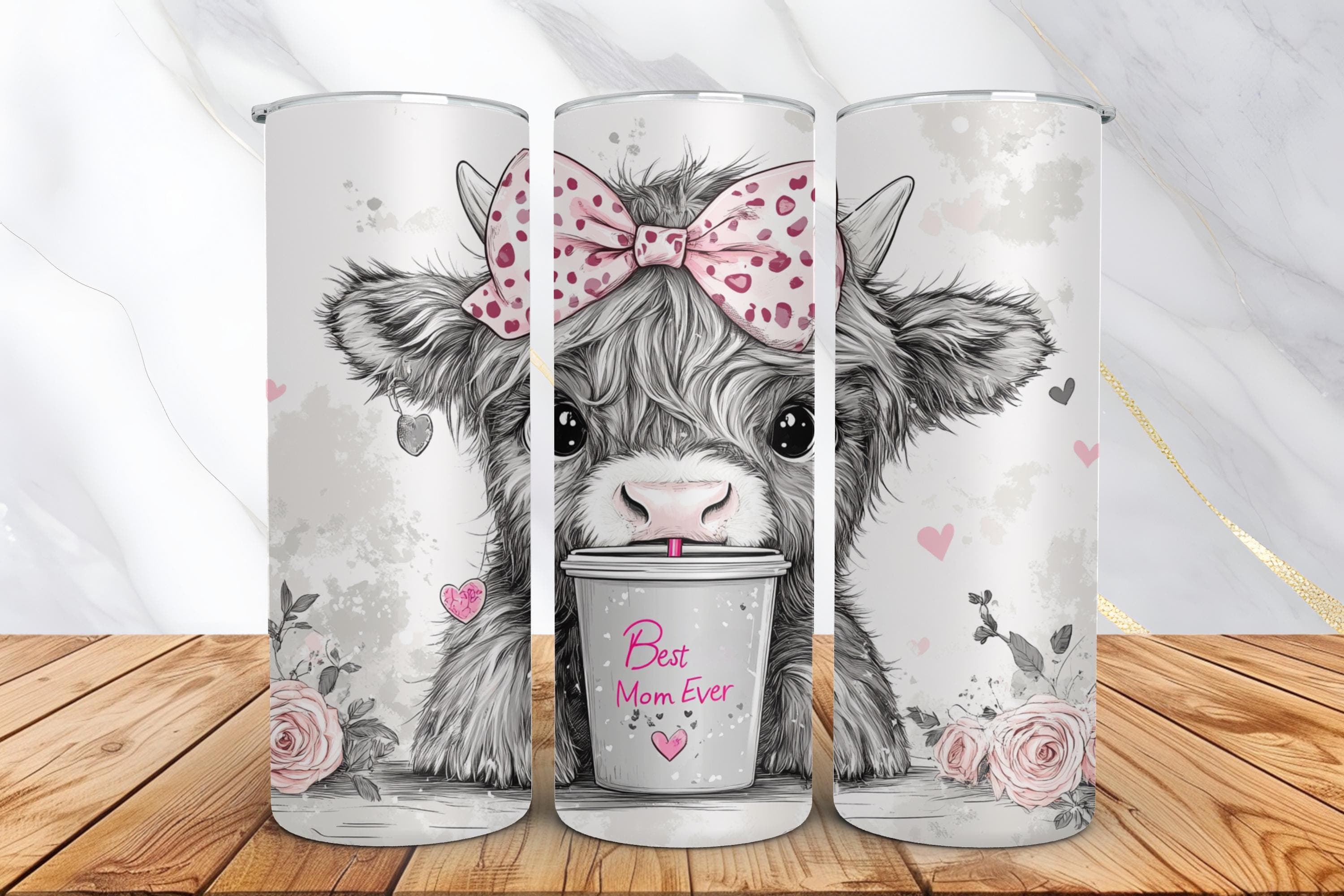 Best Mom Ever Highland Cow Tumbler Wrap -Mother's Day Tumbler Template -20oz Skinny Tumbler Sublimation Design -Digital Download