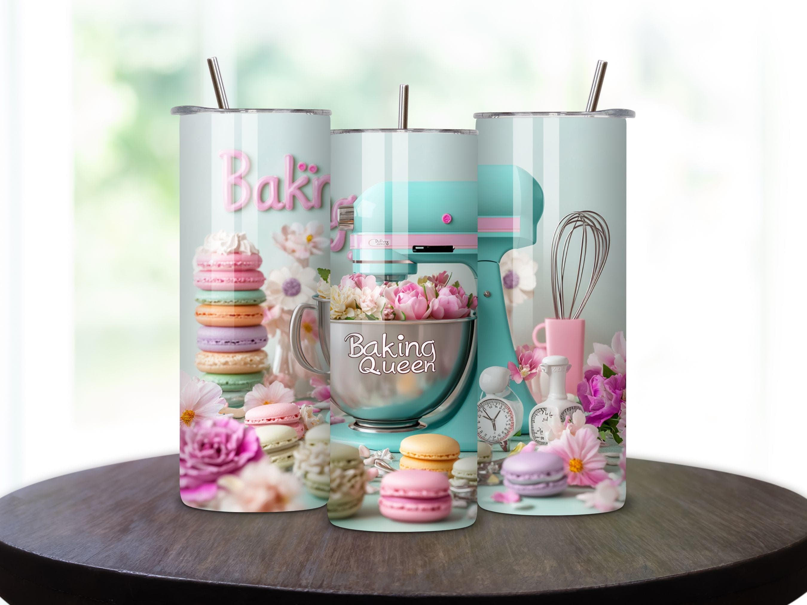 Baking tumbler wrap - Baking tumbler wrap png gifts - Baker gifts - floral png -Pink tumbler wrap - 3d sublimation design - Digital Download - image 3
