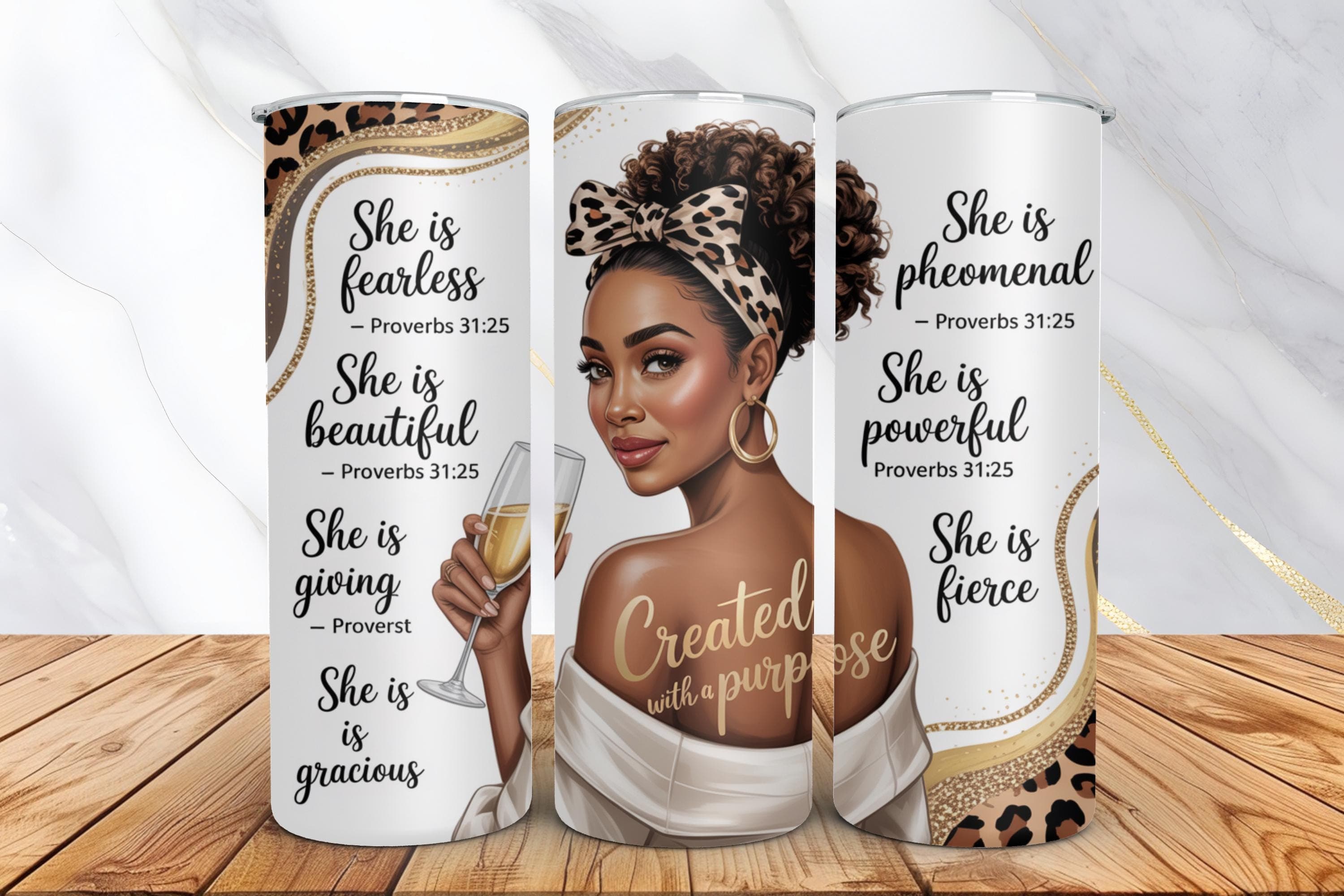 Black Woman Tumbler Wrap -20oz Skinny Tumbler Sublimation Design -Created with a Purpose Black Girl PNG Design -Digital Download