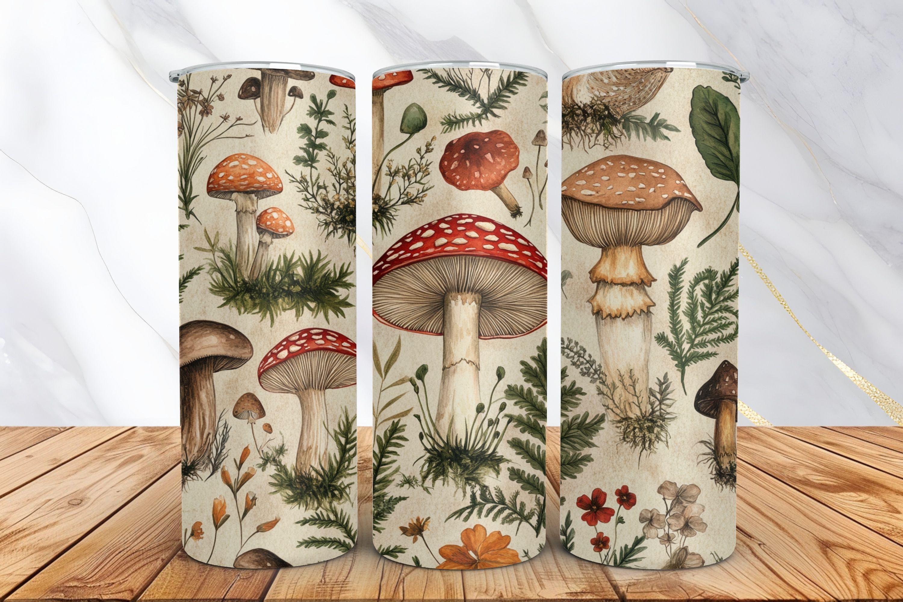 Mushroom Tumbler Wrap - 20oz Skinny Tumbler - Sublimation Design - Boho Flower Tumbler Wrap - Tumbler Wrap PNG - Digital Download