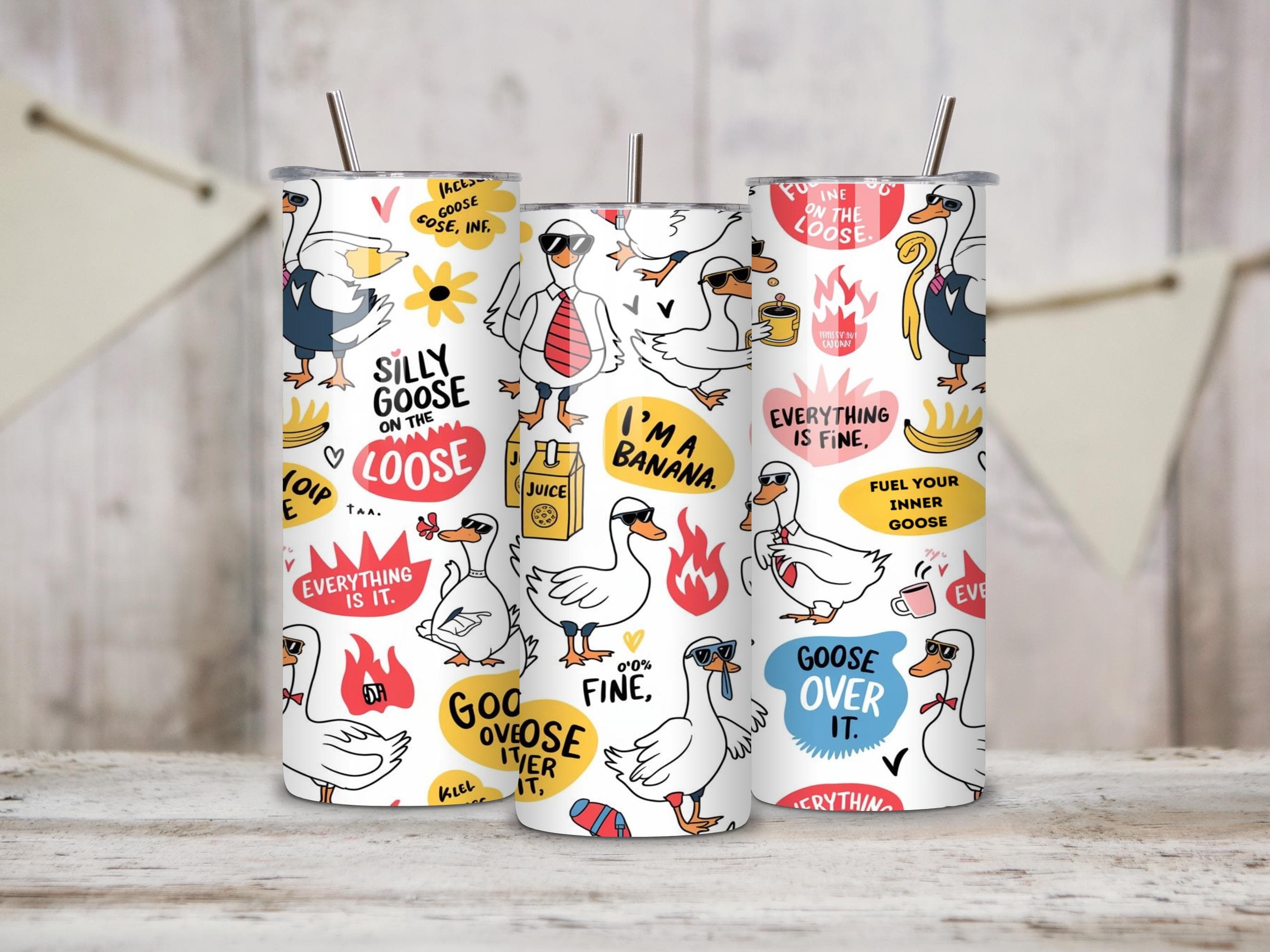 Funny Goose Tumbler Wrap PNG -20 oz Skinny Tumbler Sublimation Design -Silly Goose Seamless Animal Tumbler -Digital Download - image 3