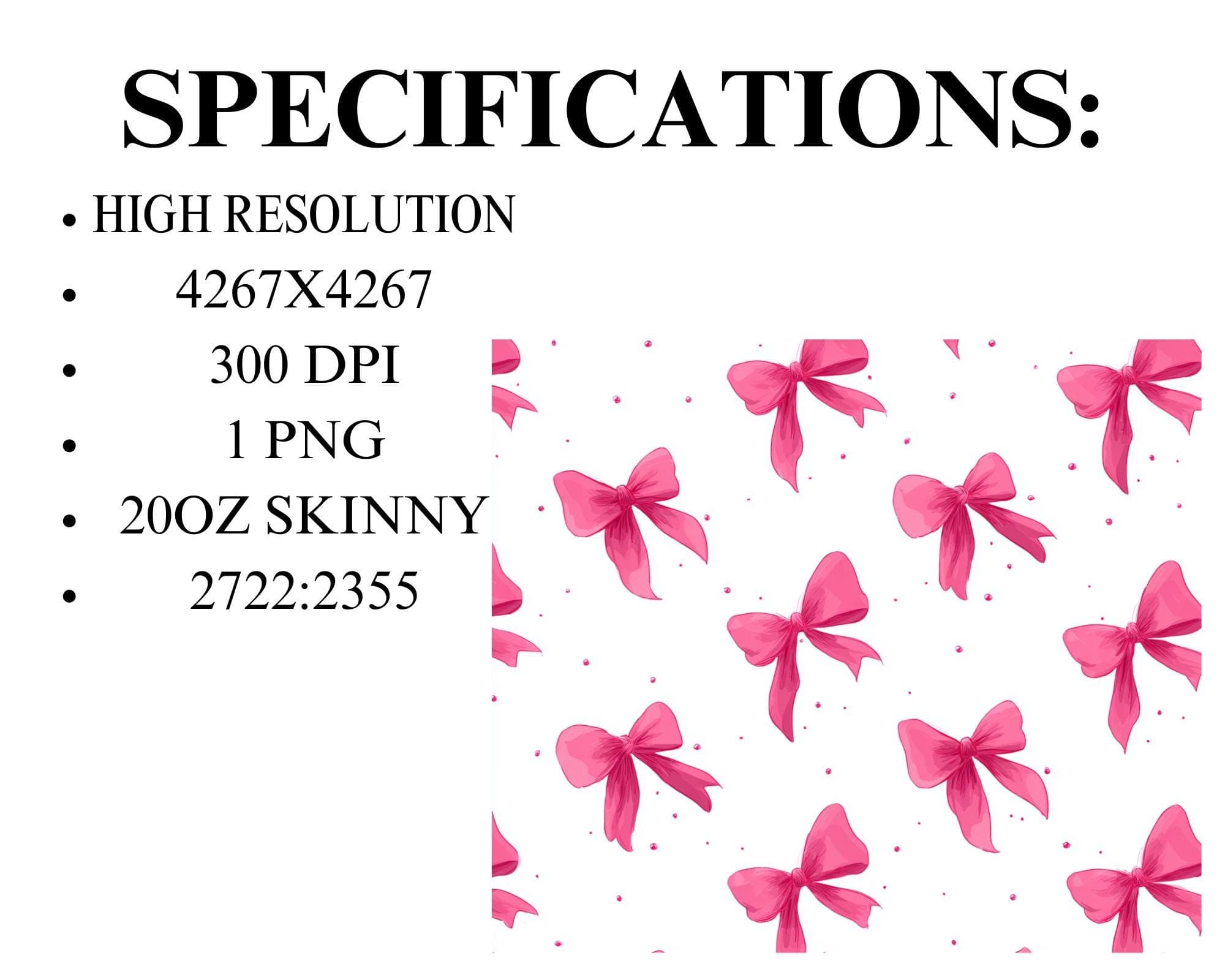 Pink Watercolor Bow Tumbler Wrap PNG -20oz Skinny Tumbler Sublimation Design -Instant Digital Download - image 5