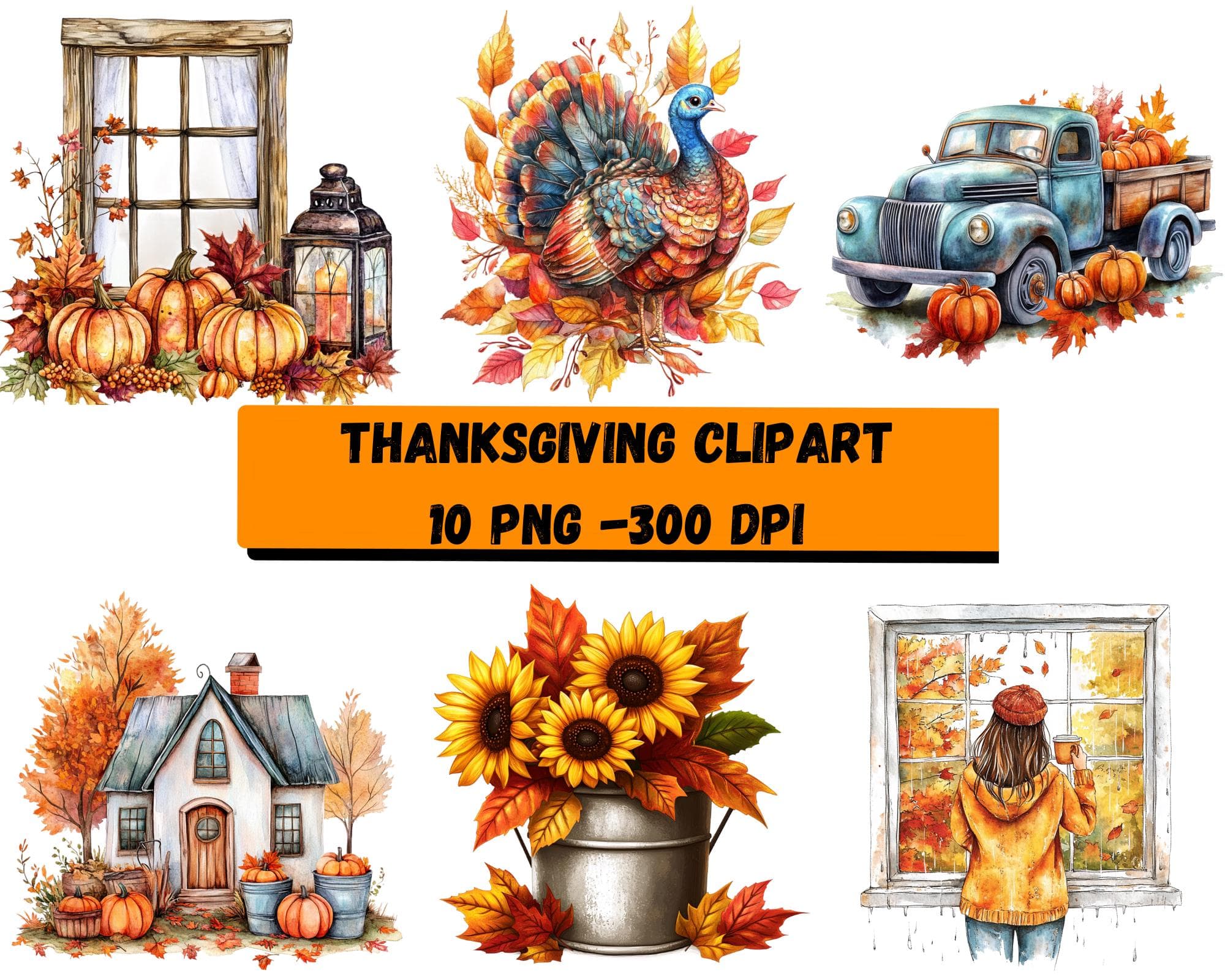 Fall Clipart, Thanksgiving PNG, Fall PNG Bundle, Pumpkin Clipart Fall PNG Designs, Peacock Design Autumn Clipart, Cottagecore Decor