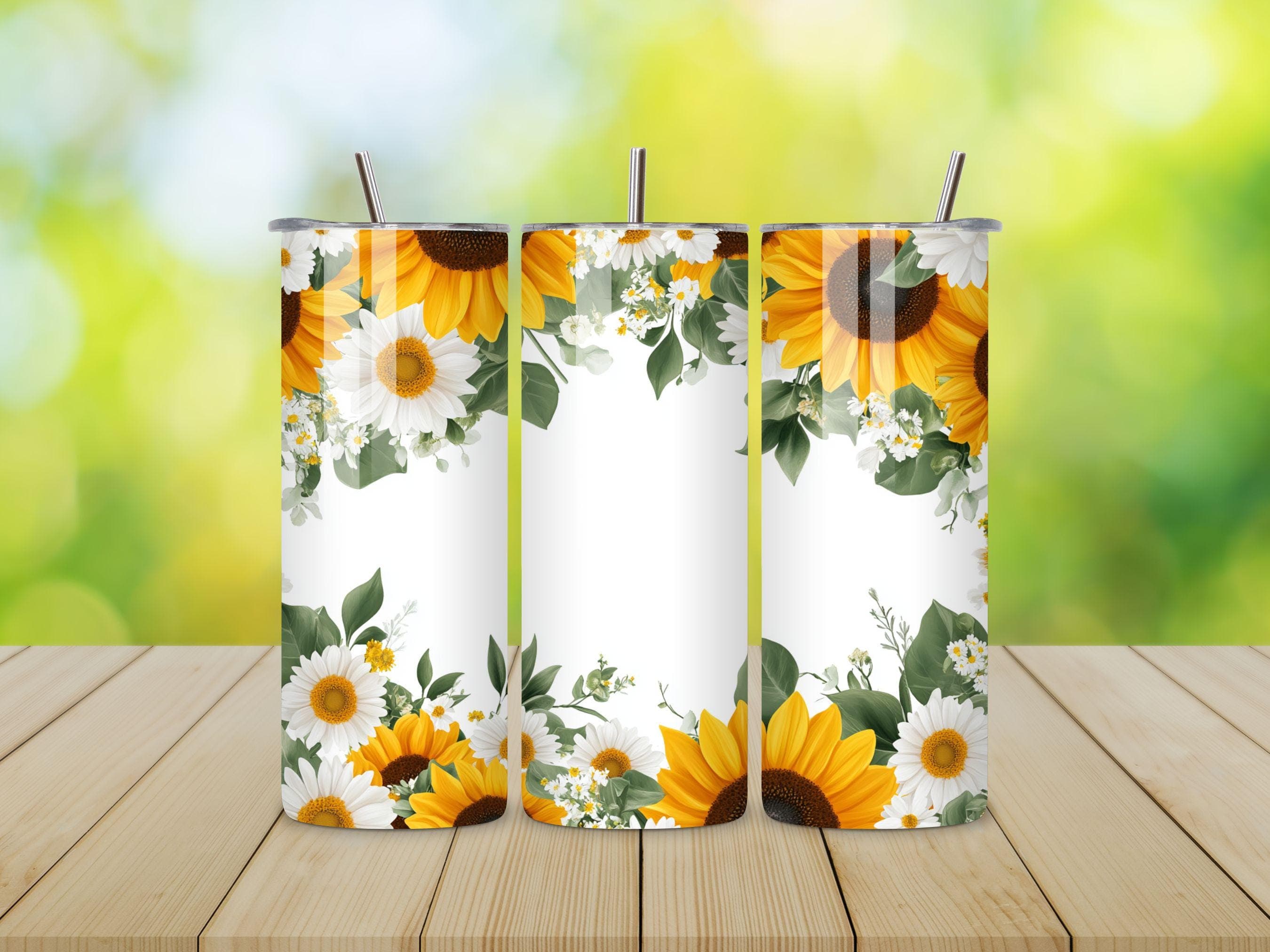 Sunflower tumbler wrap - sunflower png - Floral tumbler wrap - sunflower gifts - flowers png - 20oz tumbler wrap - Digital download - image 5