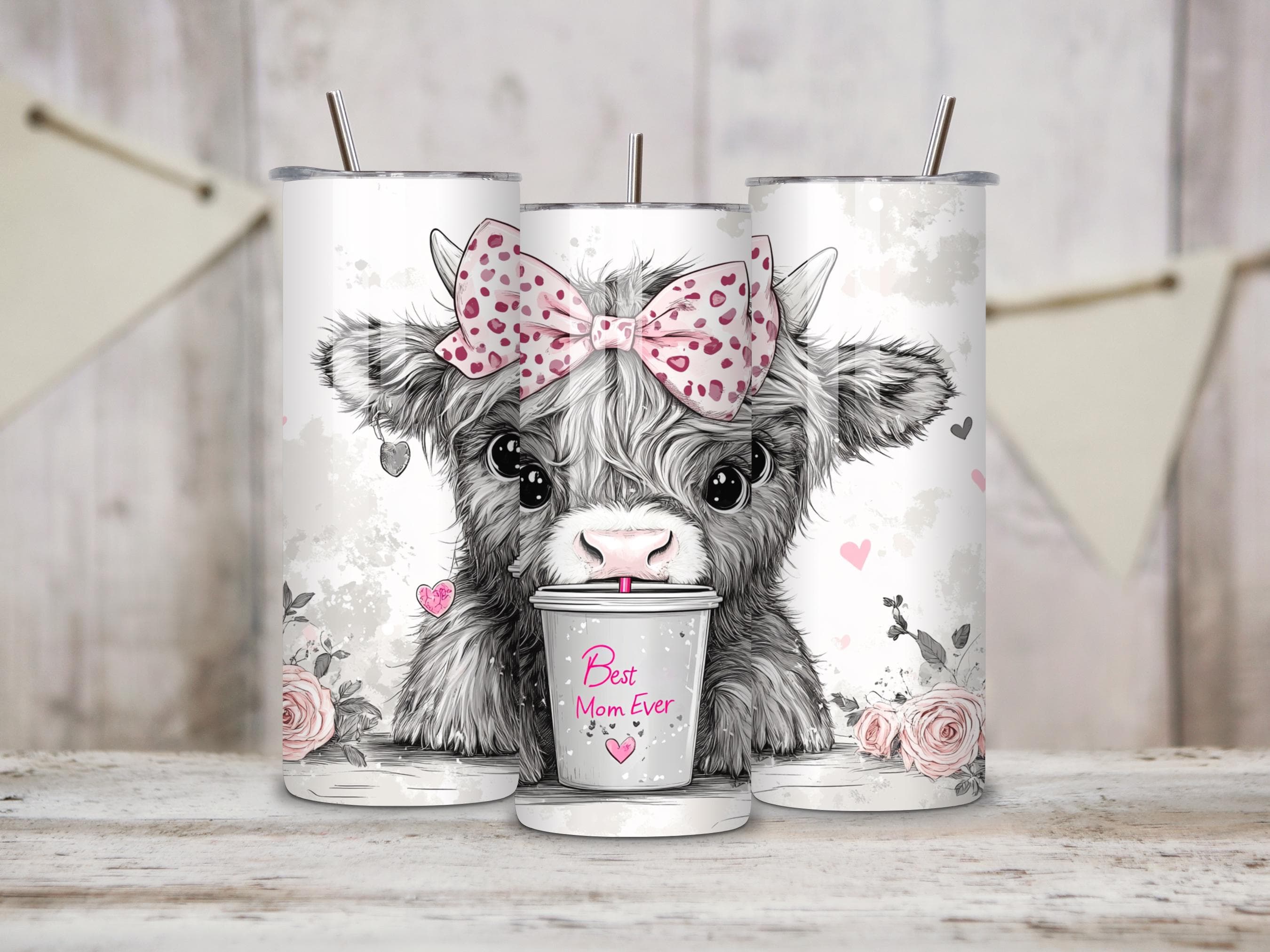 Best Mom Ever Highland Cow Tumbler Wrap -Mother's Day Tumbler Template -20oz Skinny Tumbler Sublimation Design -Digital Download - image 3