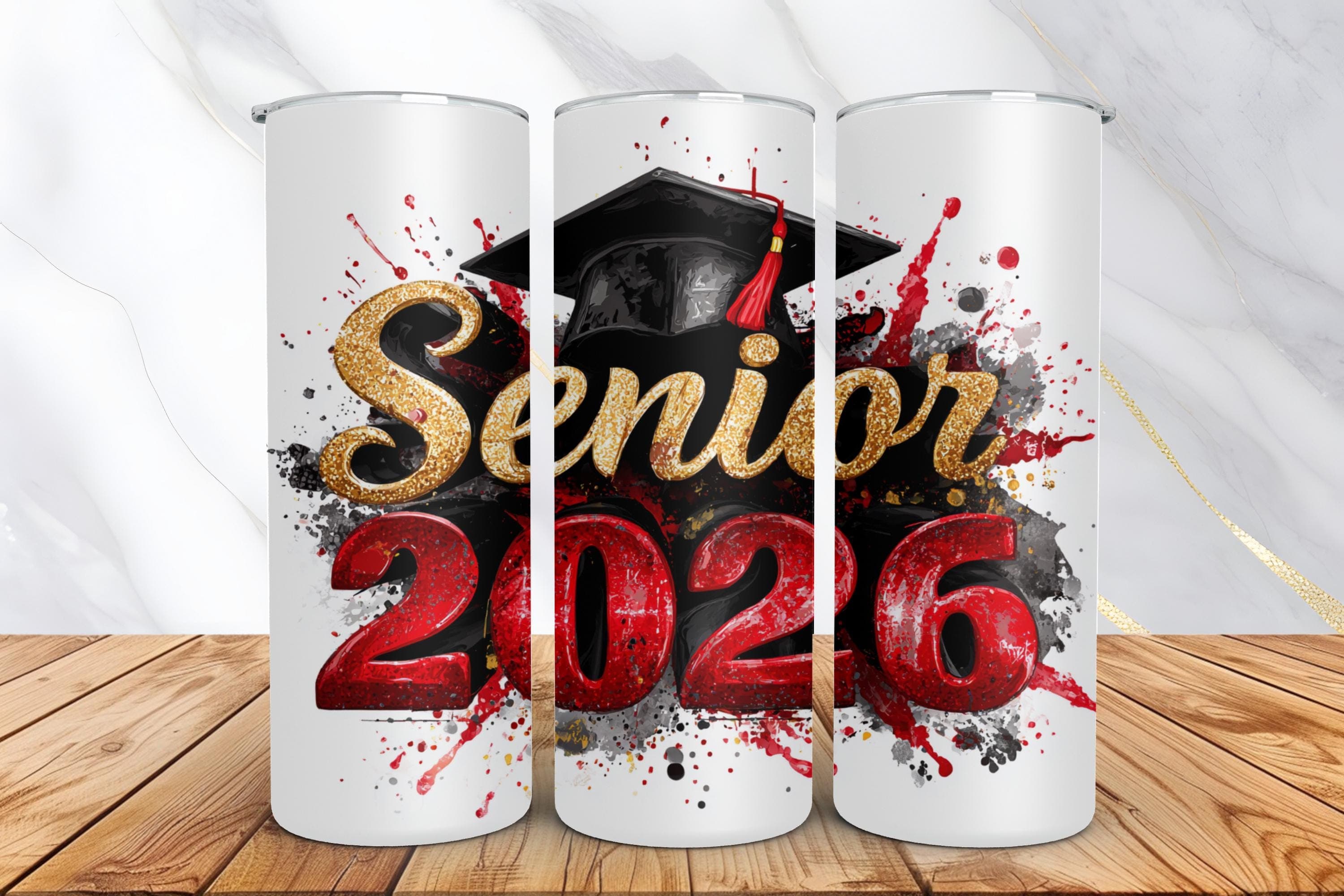 Senior 2026 Tumbler Wrap PNG for 20oz Skinny Tumbler -Senior Graduation Sublimation Design -Instant Digital Download