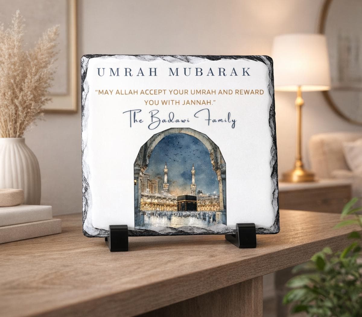 Personalized Umrah & Hajj Mubarak Stone Plaque -Custom Name Umrah Hajj Gifts For Family- Islamic Couple-Family-Friends-Women-Kaaba-Mecca - image 3