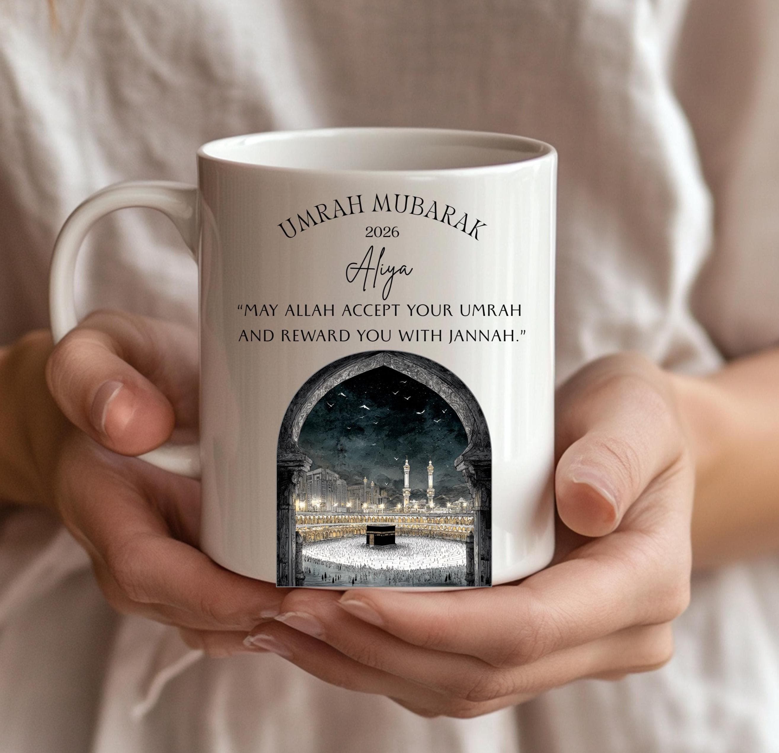 Personalized Umrah & Hajj Mugs -Custom Islamic Pilgrimage Mug-Kaaba With Name-Umrah Mubarak-Hajj Mubarak-Muslim Gift For Women-Girls-Friends