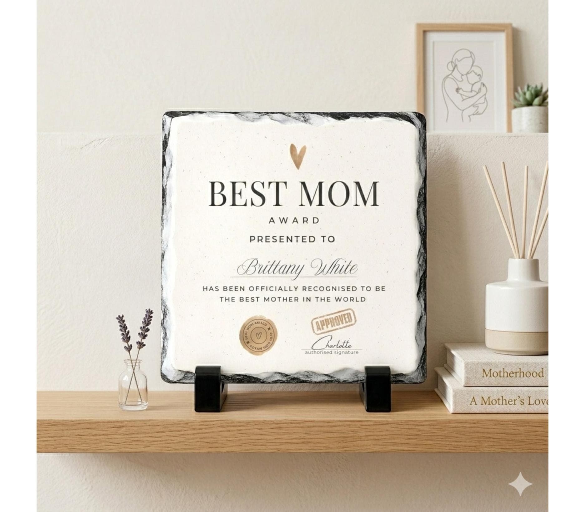 Best Mom Award Stone Slate With Stand-Mothers Gifts From Daughter&Son-Personalized Mom Sign for House-Funny Mama Present-Custom Mama Plaque