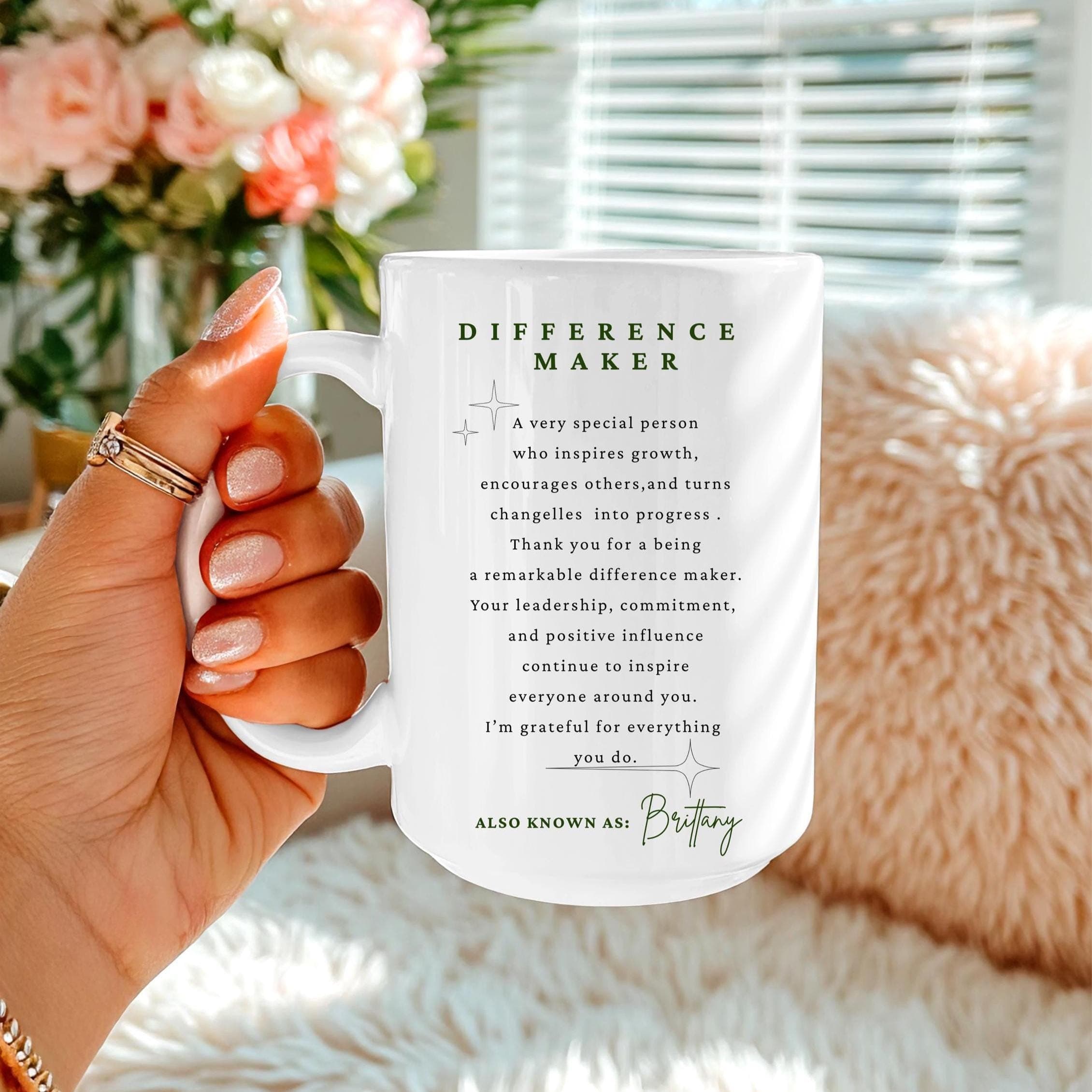 Personalized Difference Maker Mug-Custom Thank You Gift For Mentor-Teacher-Friend-Colleague-Her-Women-Boss-Coworker-Adviser-Coach-Gratitude
