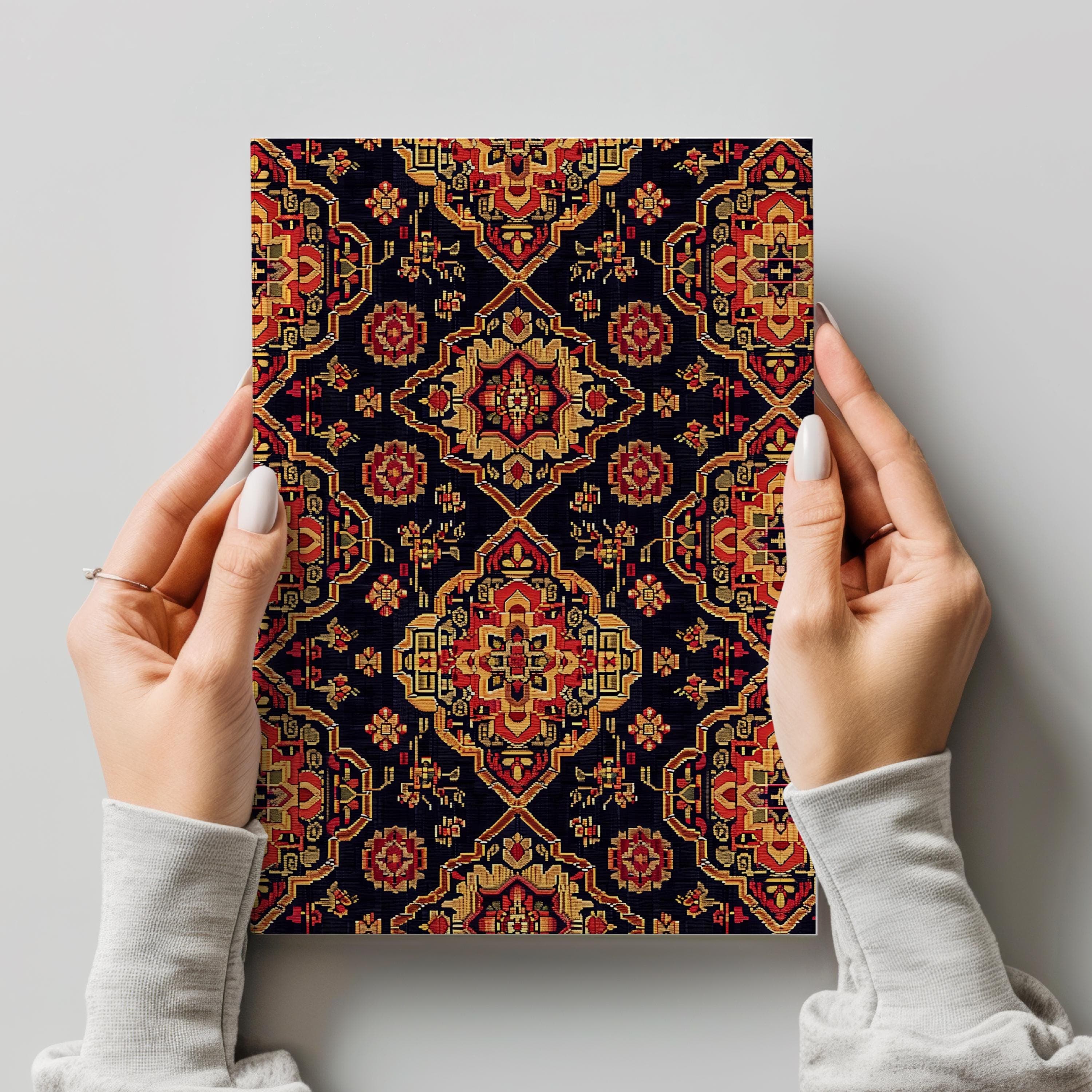 Ethnic Carpet Pattern Hardcover Journal, Persian Rug Design-Turkish Rug Print Keepsake-Middle East Guest Book-Ottaman Pattern-Turkmen Persia