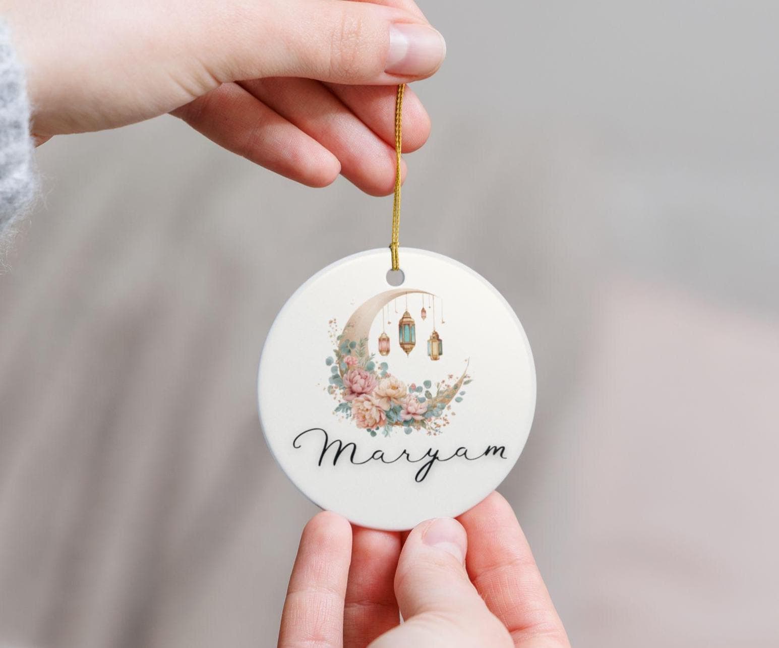 Personalized Ceramic Ramadan Ornament-Custom Ramadan Home Decor-Ramadan Hanging Decoration-Minaret Crescent Moon-Islamic Decorative Garland