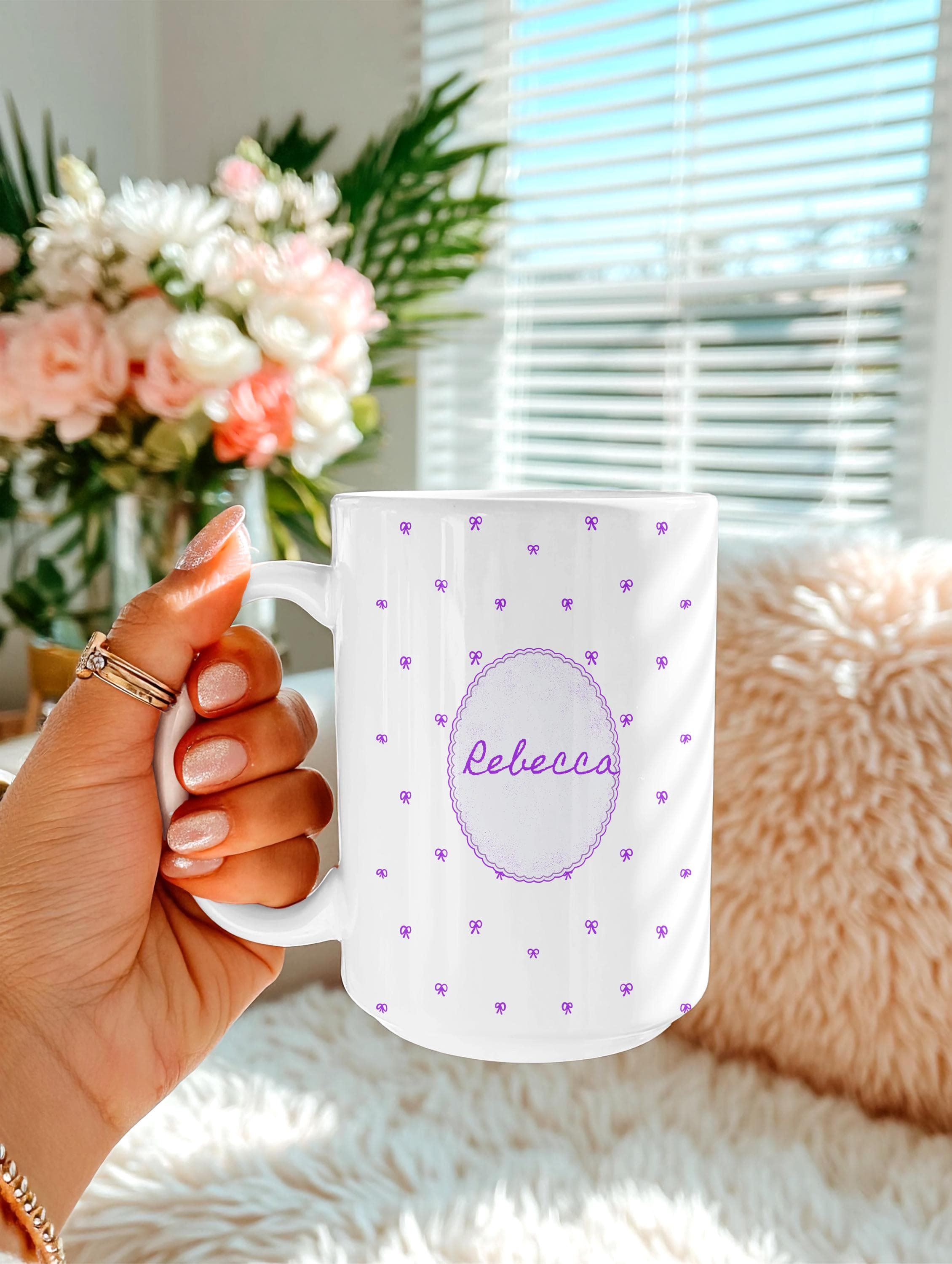 Personalized Ceramic Mug – Custom Name Coffee Cup, Bridesmaid Gift, Coquette Bow Design-Present For Women-Best Friend-Wife-Mug With Name - image 5