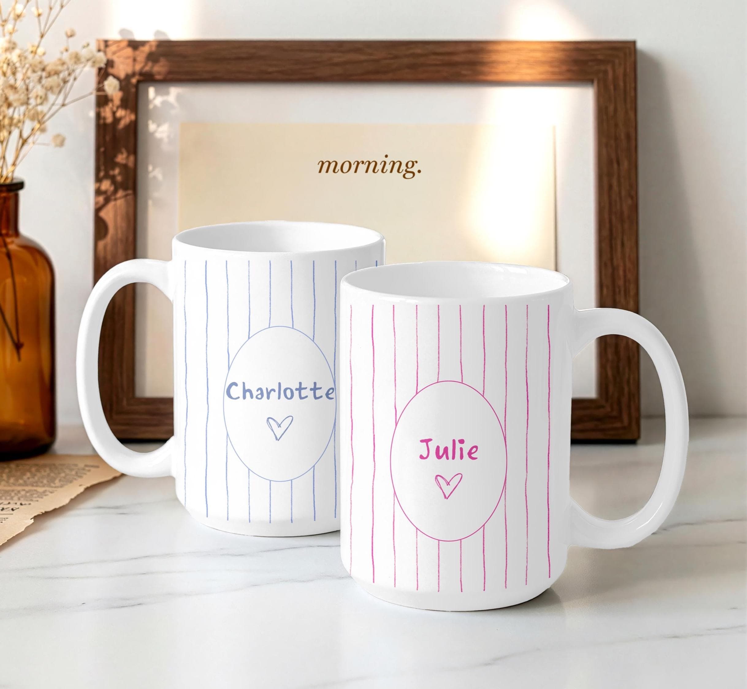 Custom Name Striped Coffee Mug 11oz 15oz -Personalized Name Tea Cup-Monogrammed Cups for Coffee- Gift For Women- Girl-Friend-Custom Text Mug