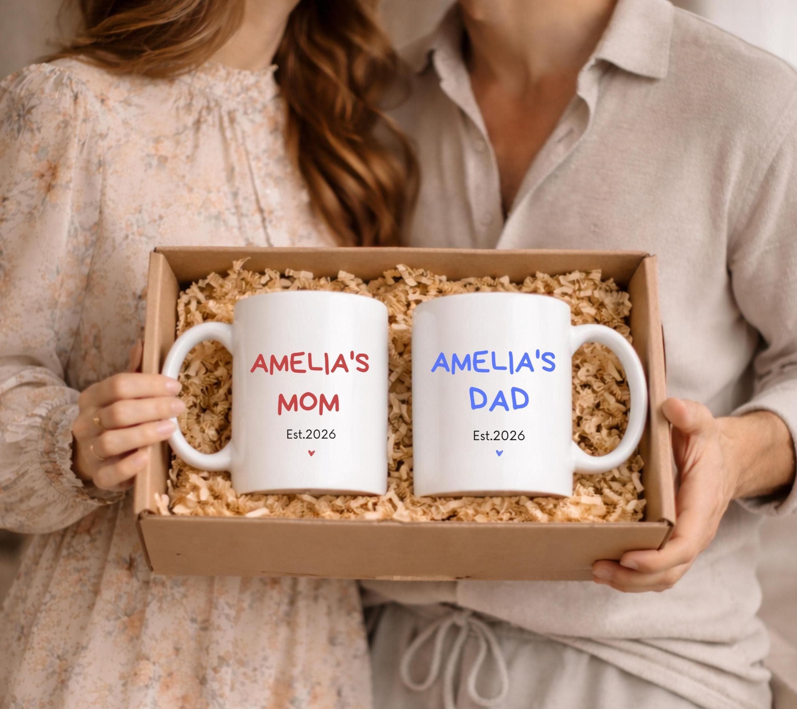 Personalized New Parents Mug Set-New Baby Gift Box-Mom and Dad Tea Cup-Customized Expecting Parents-New Mother and Father-First Time Parents