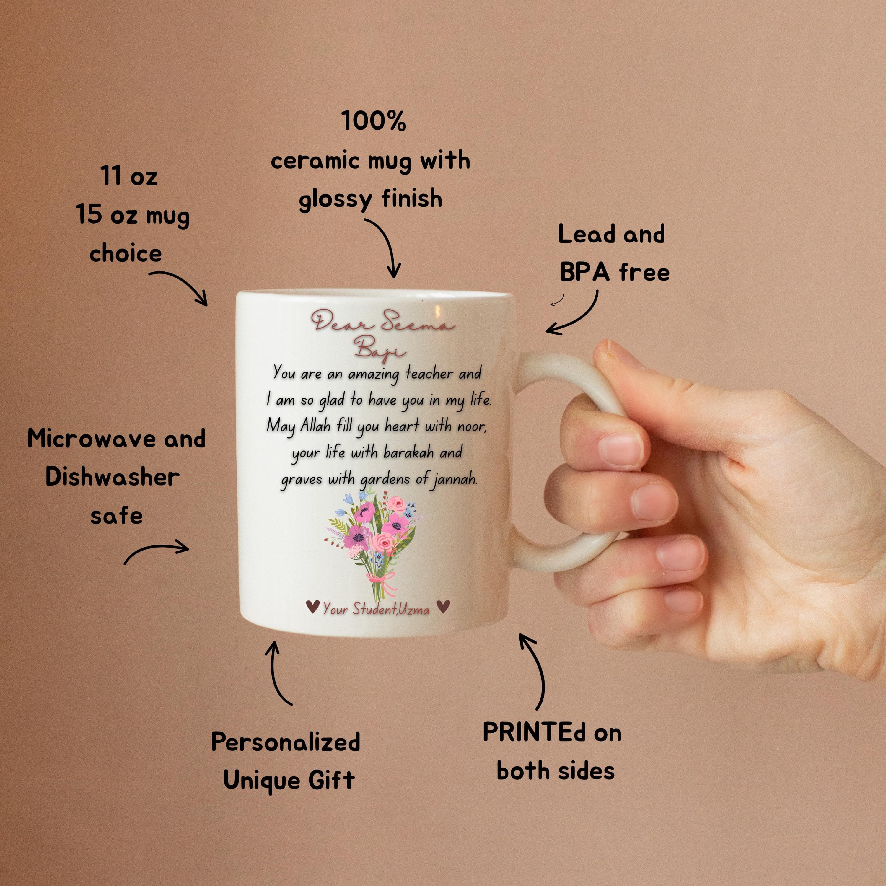 Islamic Teacher Mug,Ustadha Best Quran Teacher Tea Cup,Muslim Teacher Gift,Islamic Teacher Appreciation Day,JazakAllah Mug,Arabic Teacher - image 3