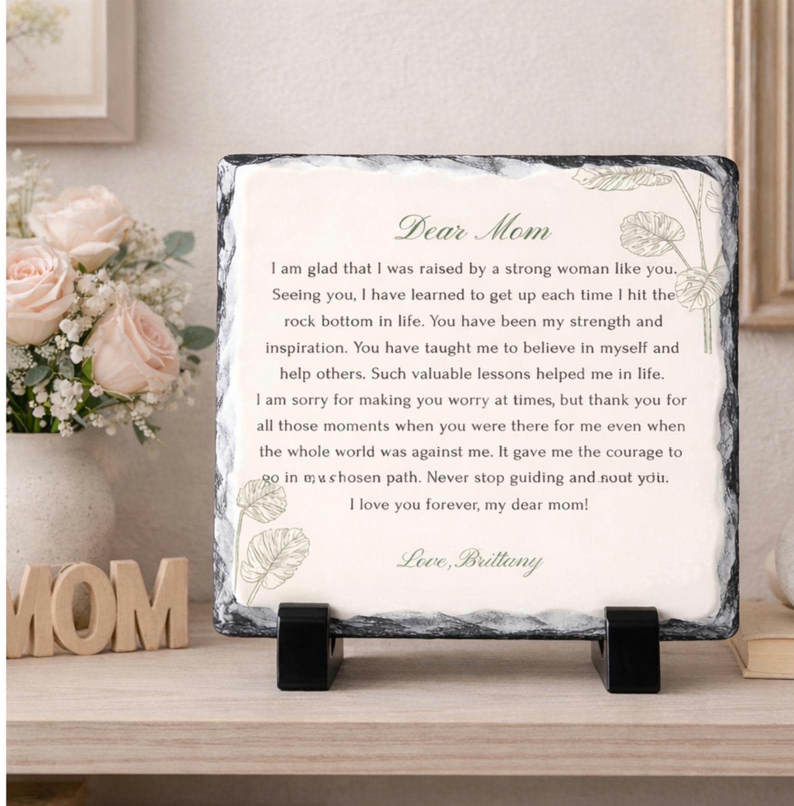 Personalized Mom Stone Slate With Stand-Mum Keepsake-Mothers Gift-MumThank You Quote-Message To Mum From Daughter On Wedding Day-To Mama