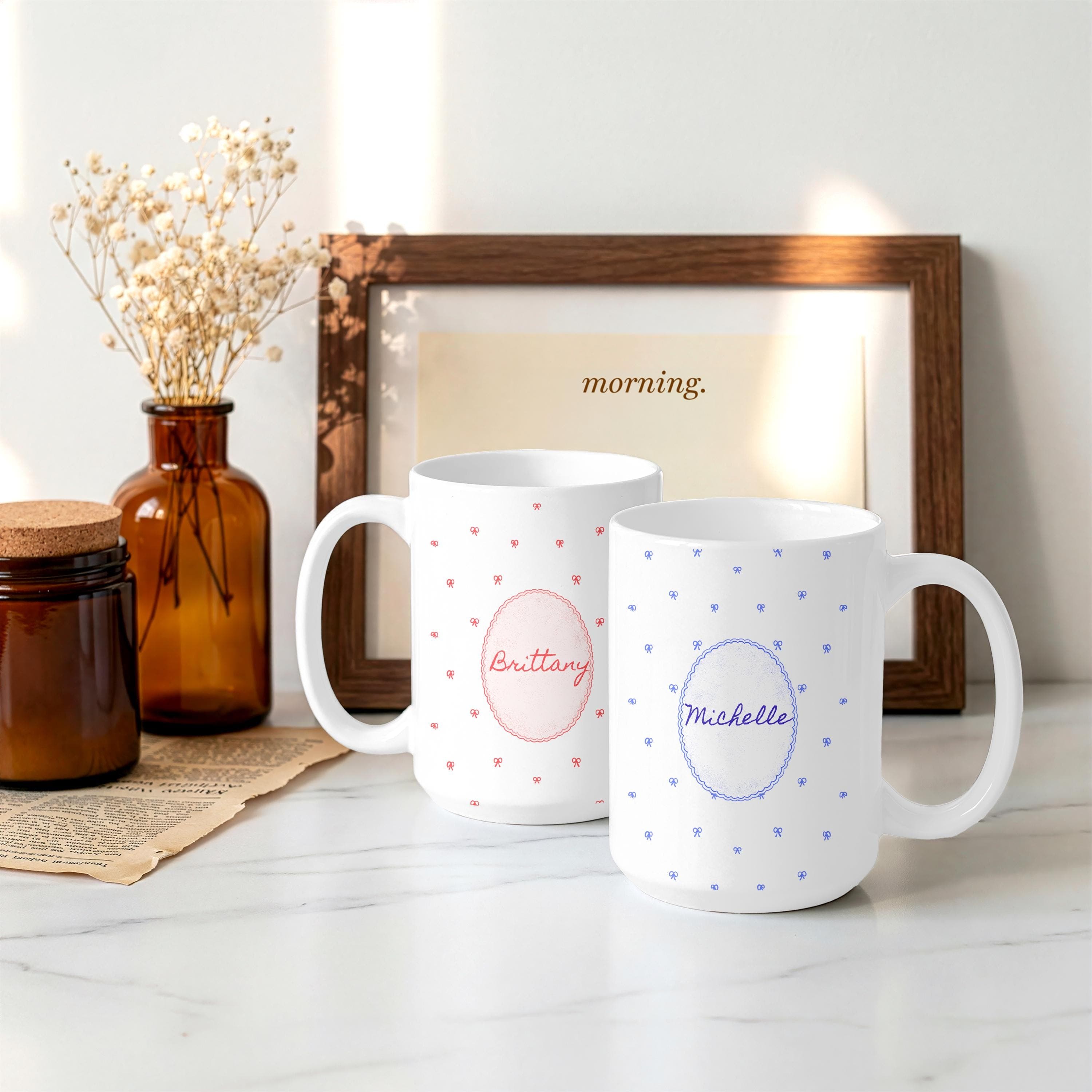Personalized Ceramic Mug – Custom Name Coffee Cup, Bridesmaid Gift, Coquette Bow Design-Present For Women-Best Friend-Wife-Mug With Name - image 4