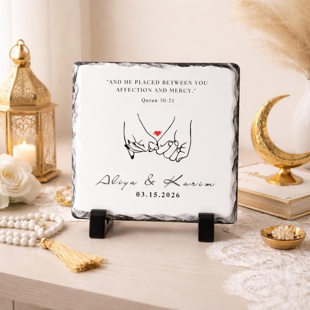 Personalized Islamic Marriage Slate Plaque-Muslim Gift for Couple-Nikkah Gift-Husband Wife Present-Islamic Engagement-Nikkah Mubarak