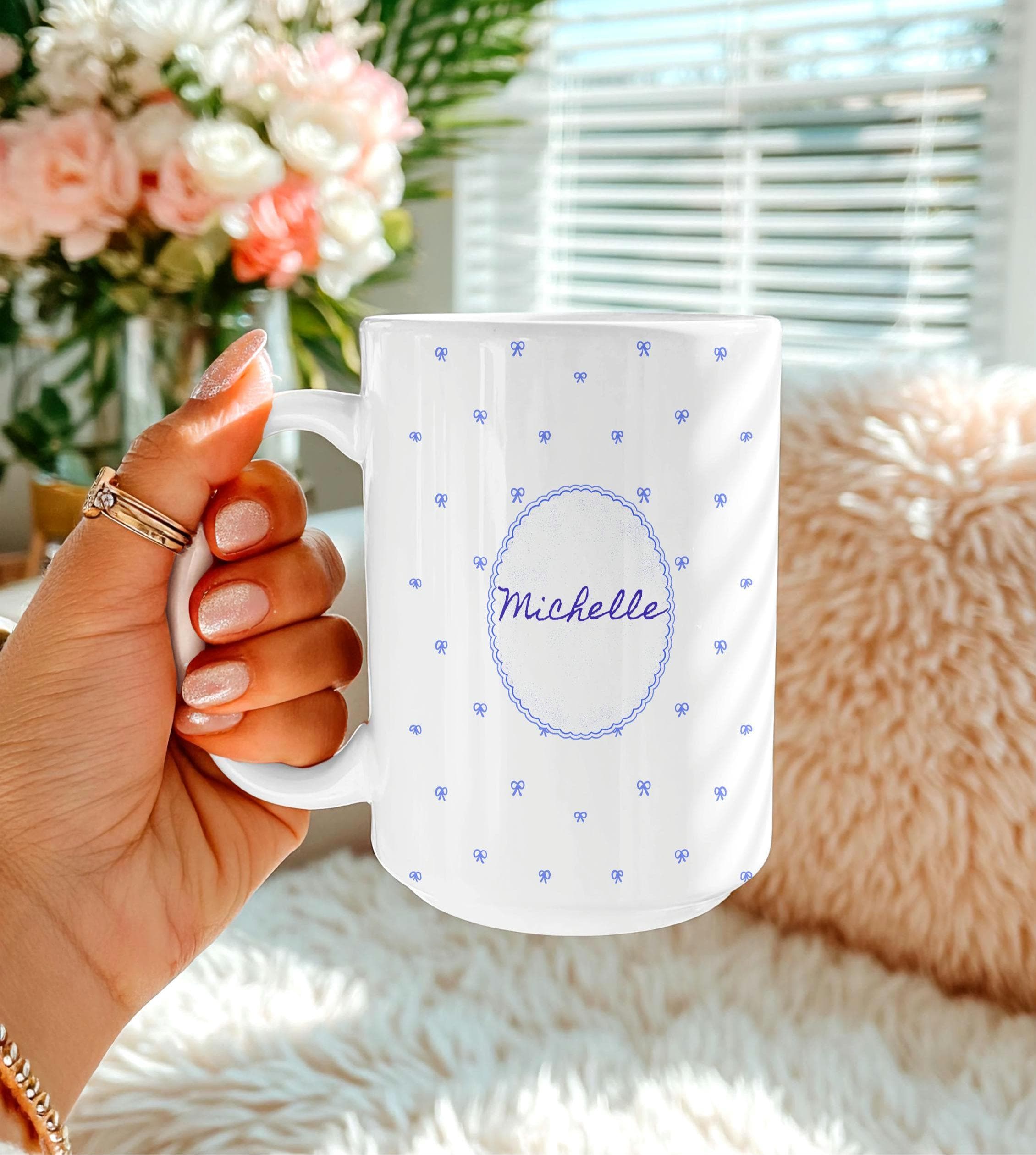 Personalized Ceramic Mug – Custom Name Coffee Cup, Bridesmaid Gift, Coquette Bow Design-Present For Women-Best Friend-Wife-Mug With Name - image 3