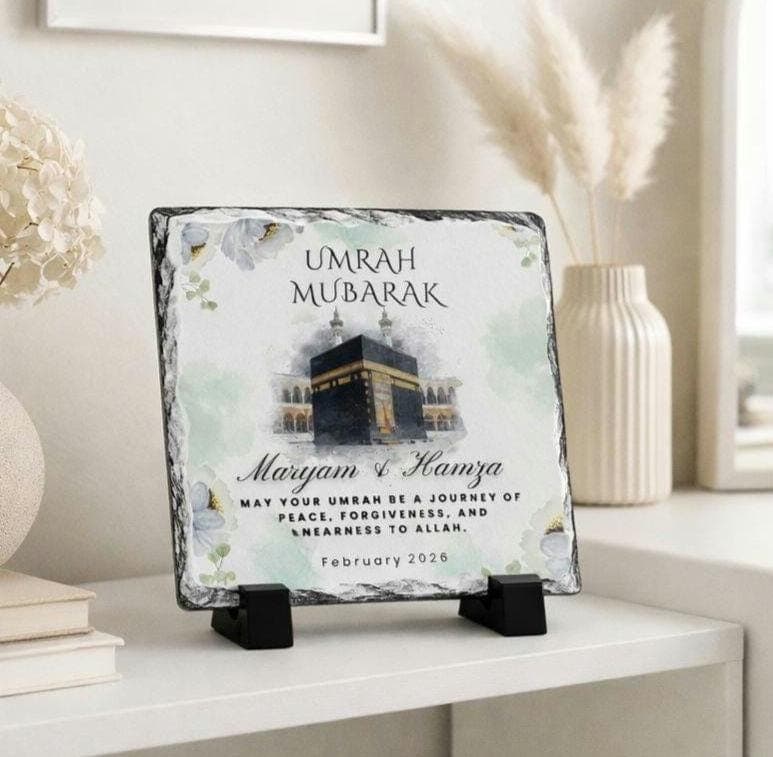 Personalized Umrah Mubarak Plaque Slate- Customized Hajj Mubarak Keepsake Gift-Islamic Couple Umrah Gifts-Hajj Gifts For Him Her-Women