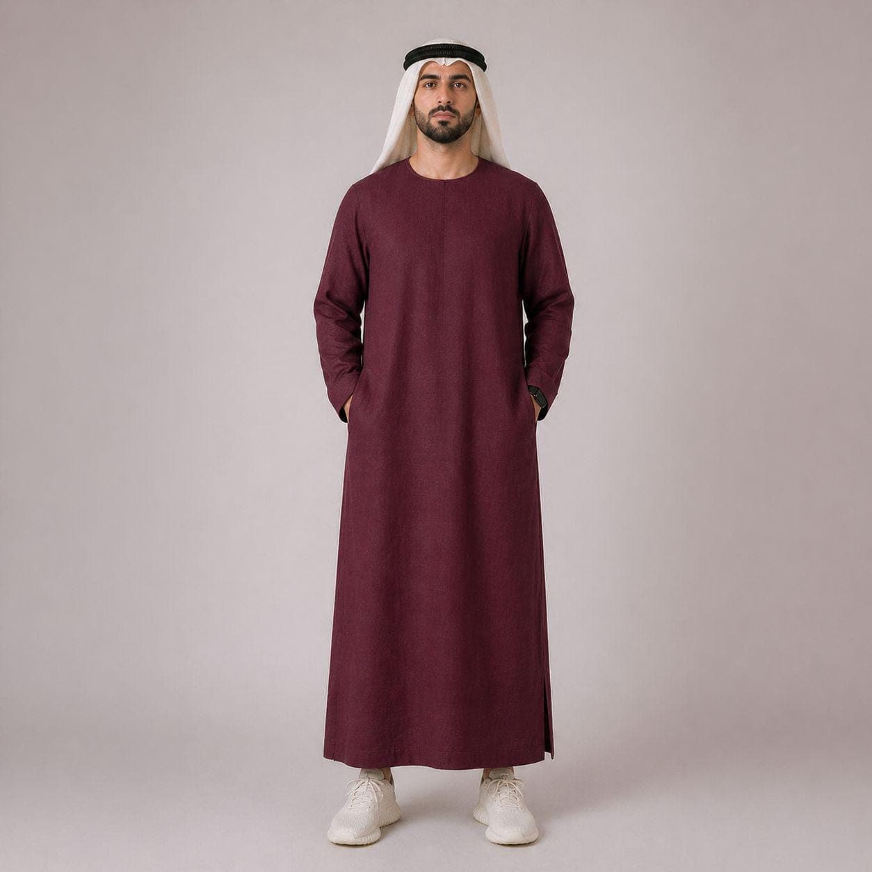 Belgian Linen Men's Thobe - Wine Color - Classic Jubba - Desert Kandura - Luxury Kaftan for Men