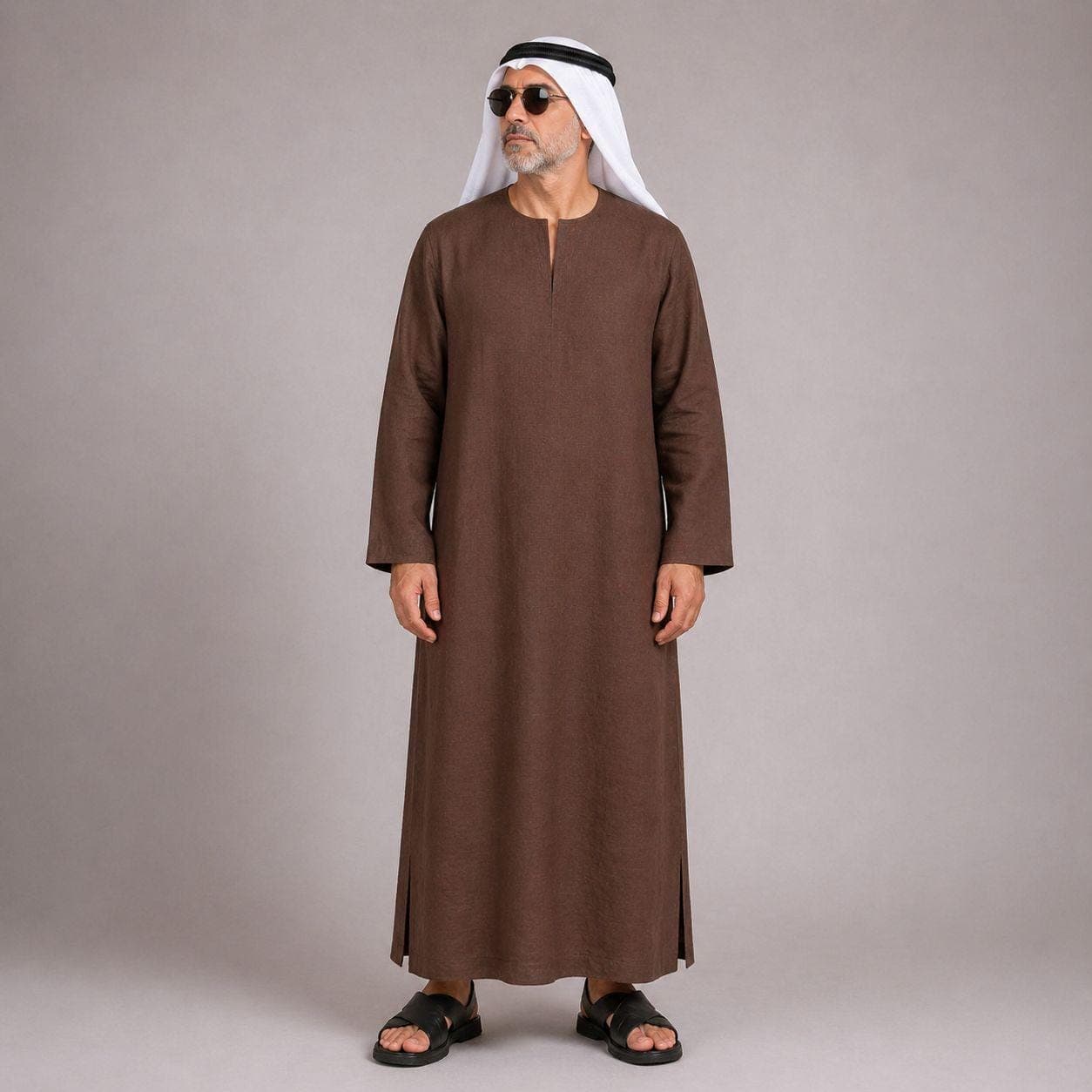 Belgian Linen Men's Kurta - Chocolate Color - Dark Brown Thobes - Ramadan Outfit - Elegant Kaftans - image 3