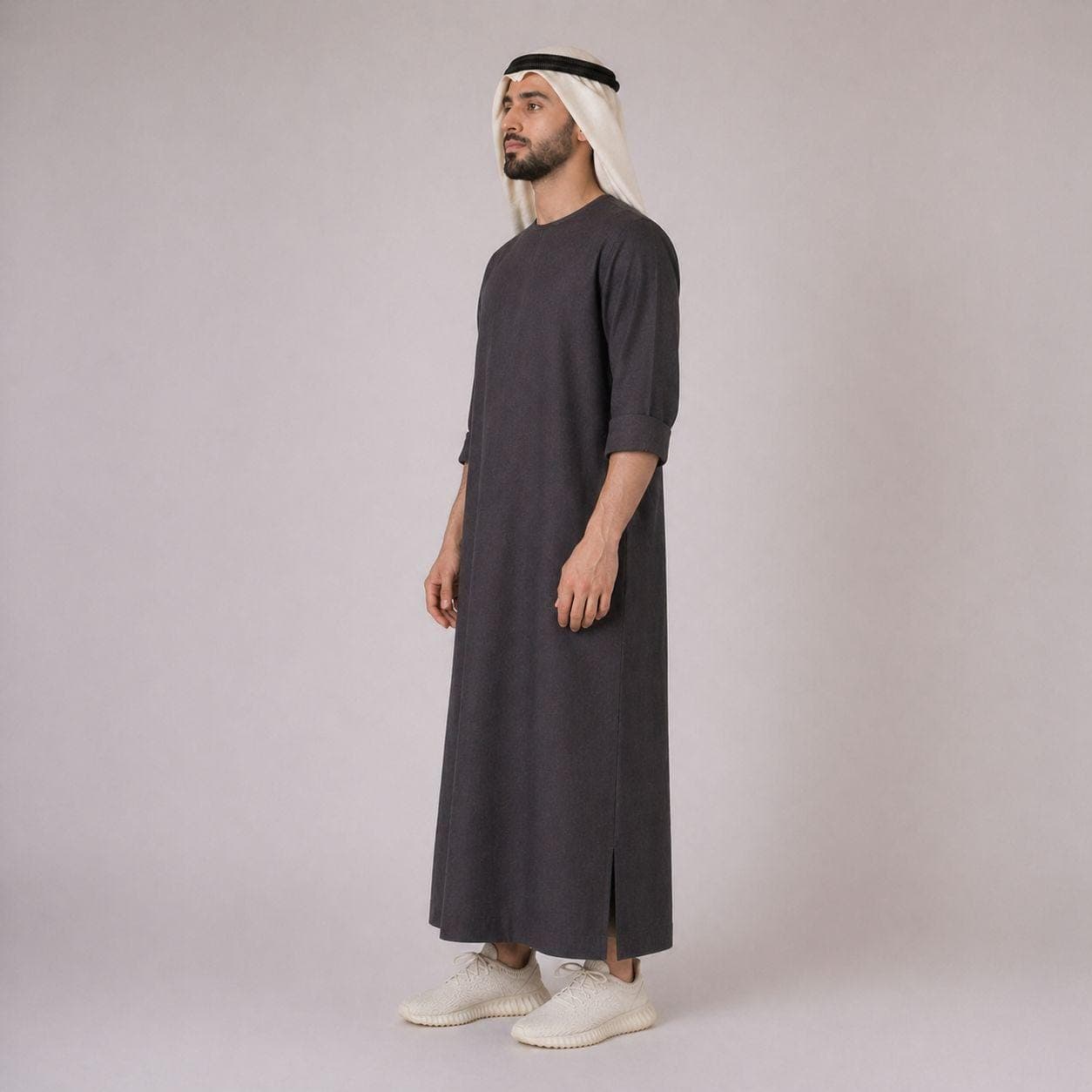 Belgian Linen Men's Thobe - Graphite Color - Linen Jubbah - Long Kurta Men - Gray Thobes