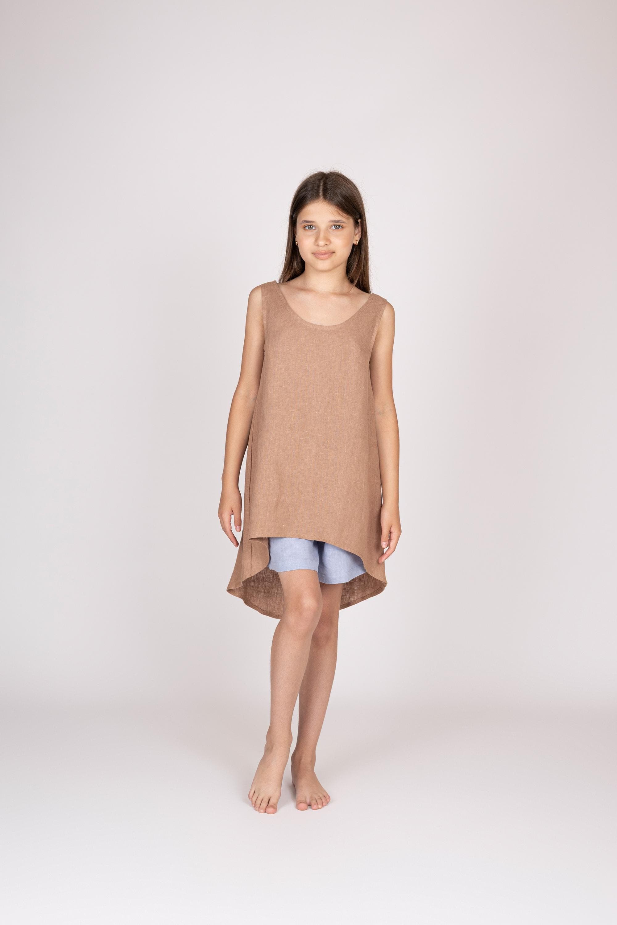 Belgian Linen Girls' Dress - Exclusive Asymmetrically Cut Dress for Children - 30 Colors