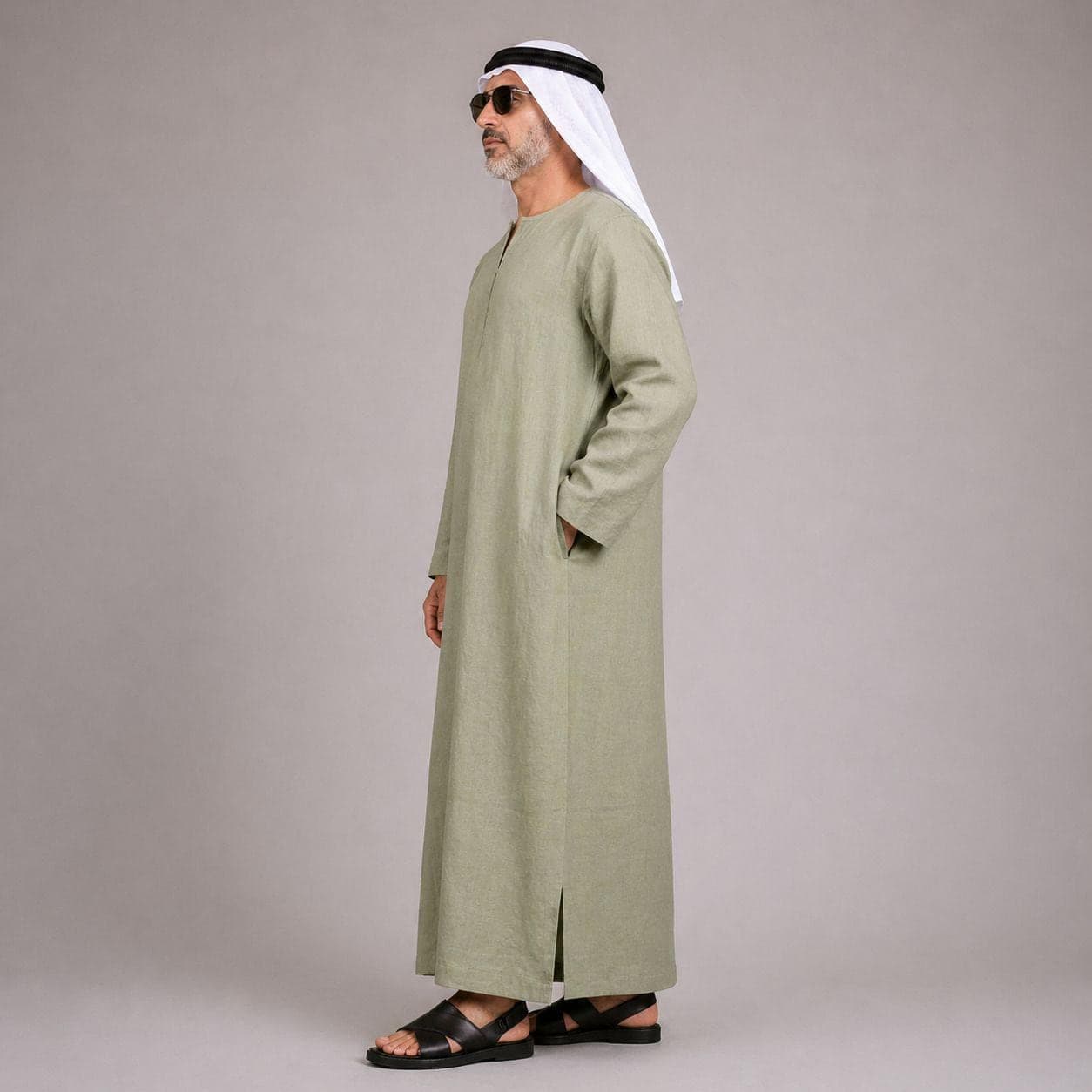 Belgian Linen Men's Kurta - Olive Color - Moss Green Kaftan - Summer Thobe - Kurta Dress Man - image 3