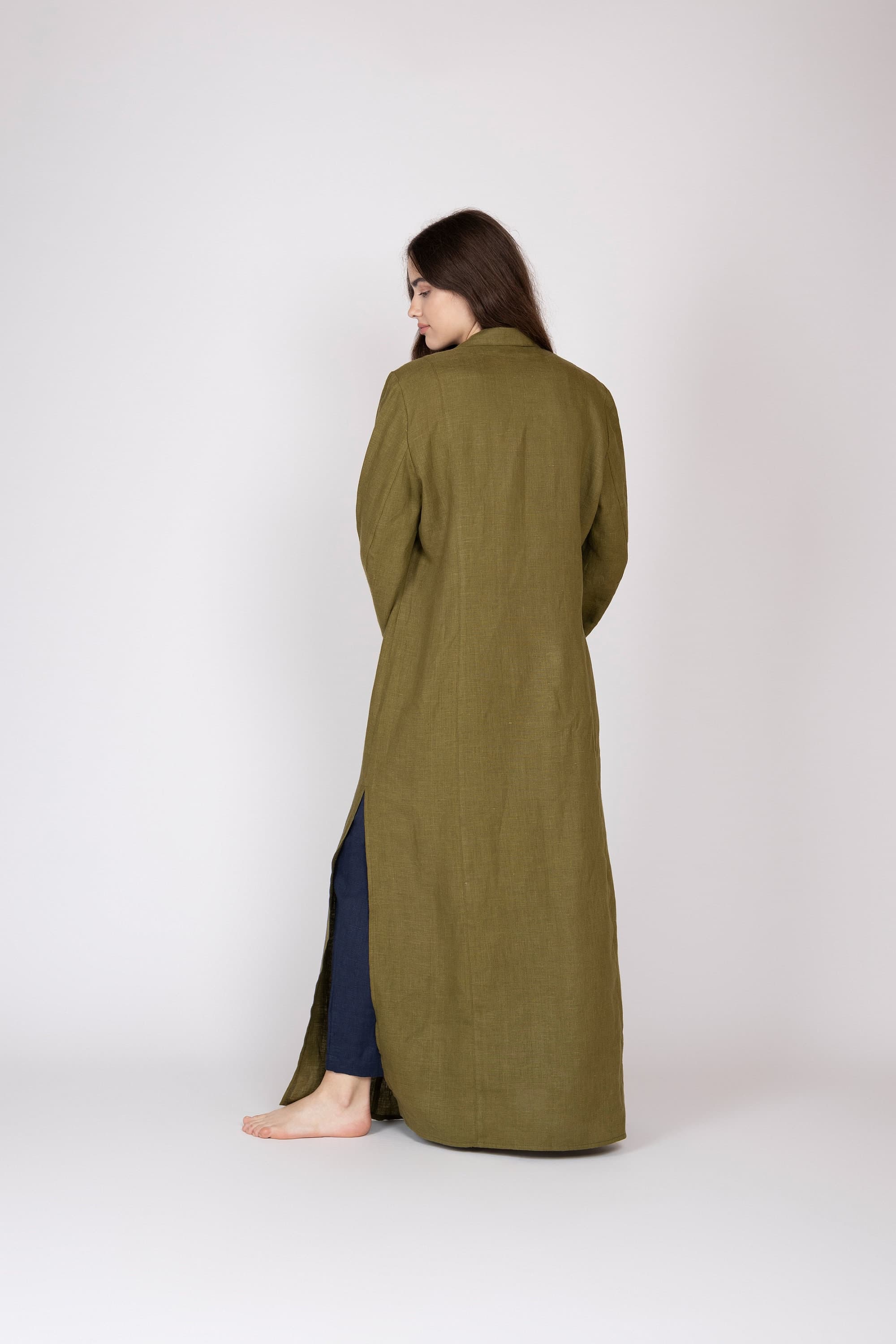 Belgian Linen Women's Coat - Women Long Flax Jacket - Linen Robes for Girls - 30 Colors - image 5