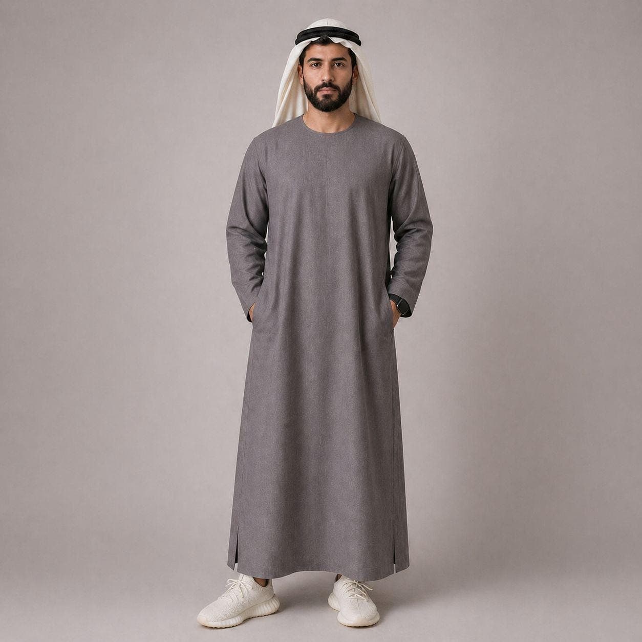 Belgian Linen Men's Thobe - Silver Color - Flax Jubba Man - Vacation Kurta - Summer Kaftan Jubba