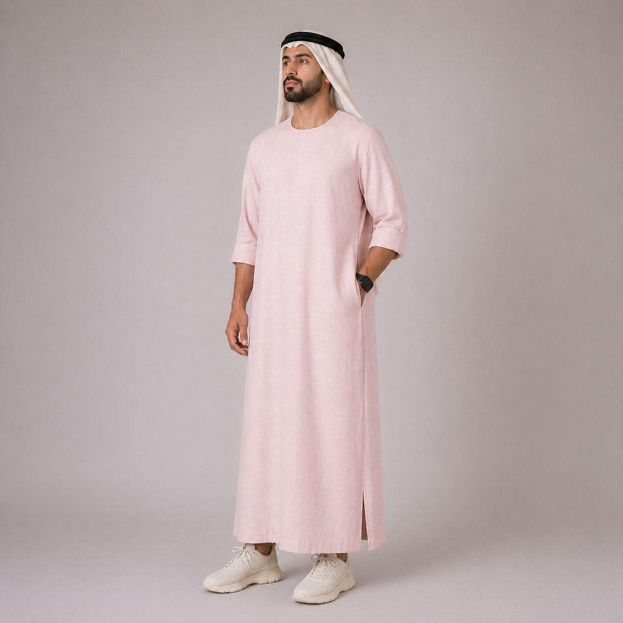 Belgian Linen Men's Kaftan - Pink Abaya for Man - Beach Thobe - Casual Jubba - 30 Colors - image 3