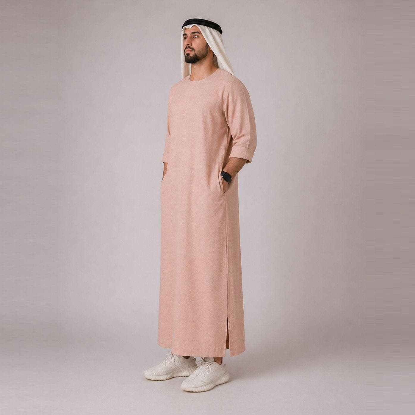 Belgian Linen Men's Thobe - Salmon Color - Men Abaya Dress - Middle Eastern Wear - Boy Kaftan - image 3