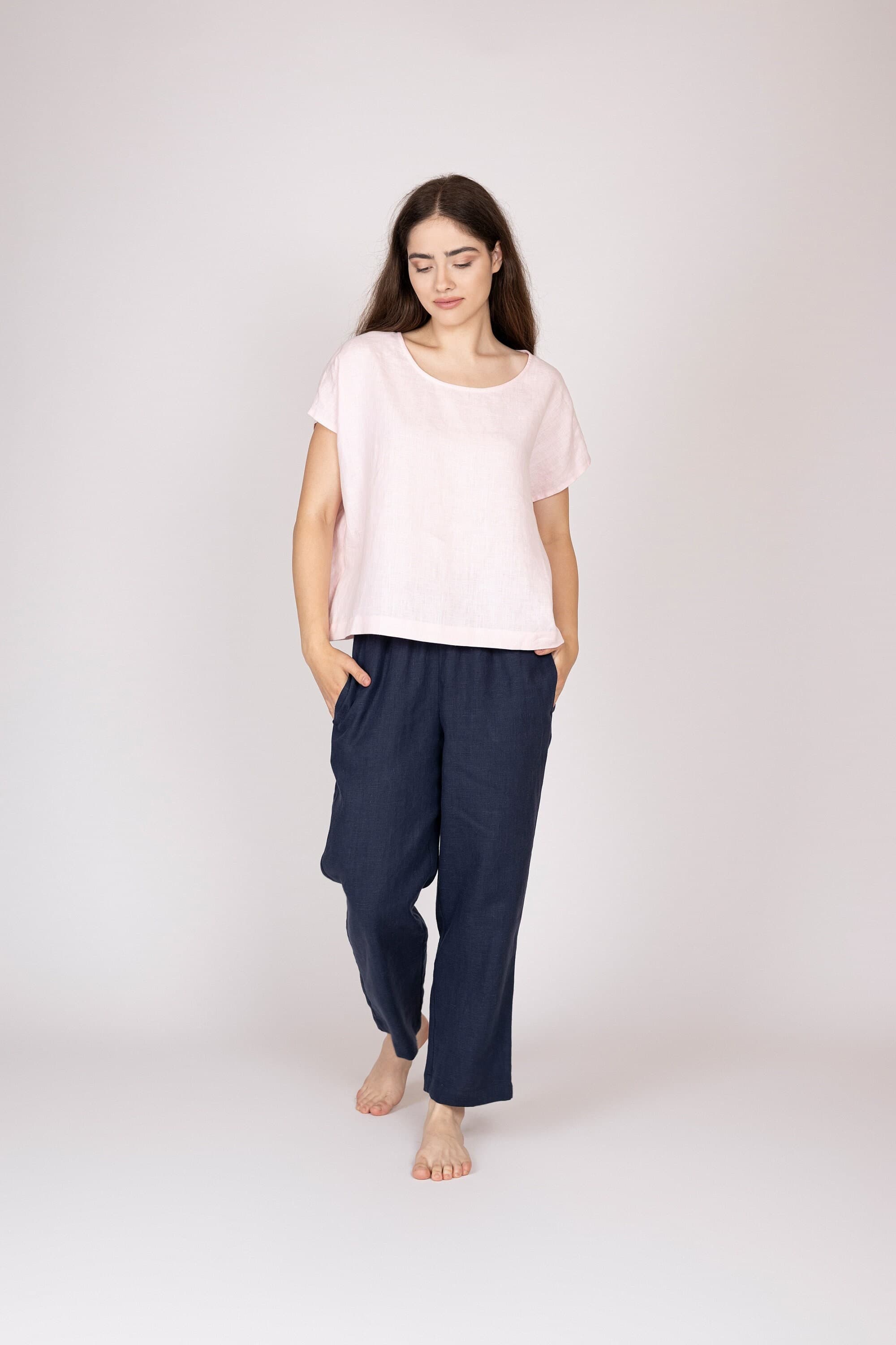 Belgian Linen Women's T-Shirt - Loose Summer Shirt - Basic Style Fit - 30 Colors