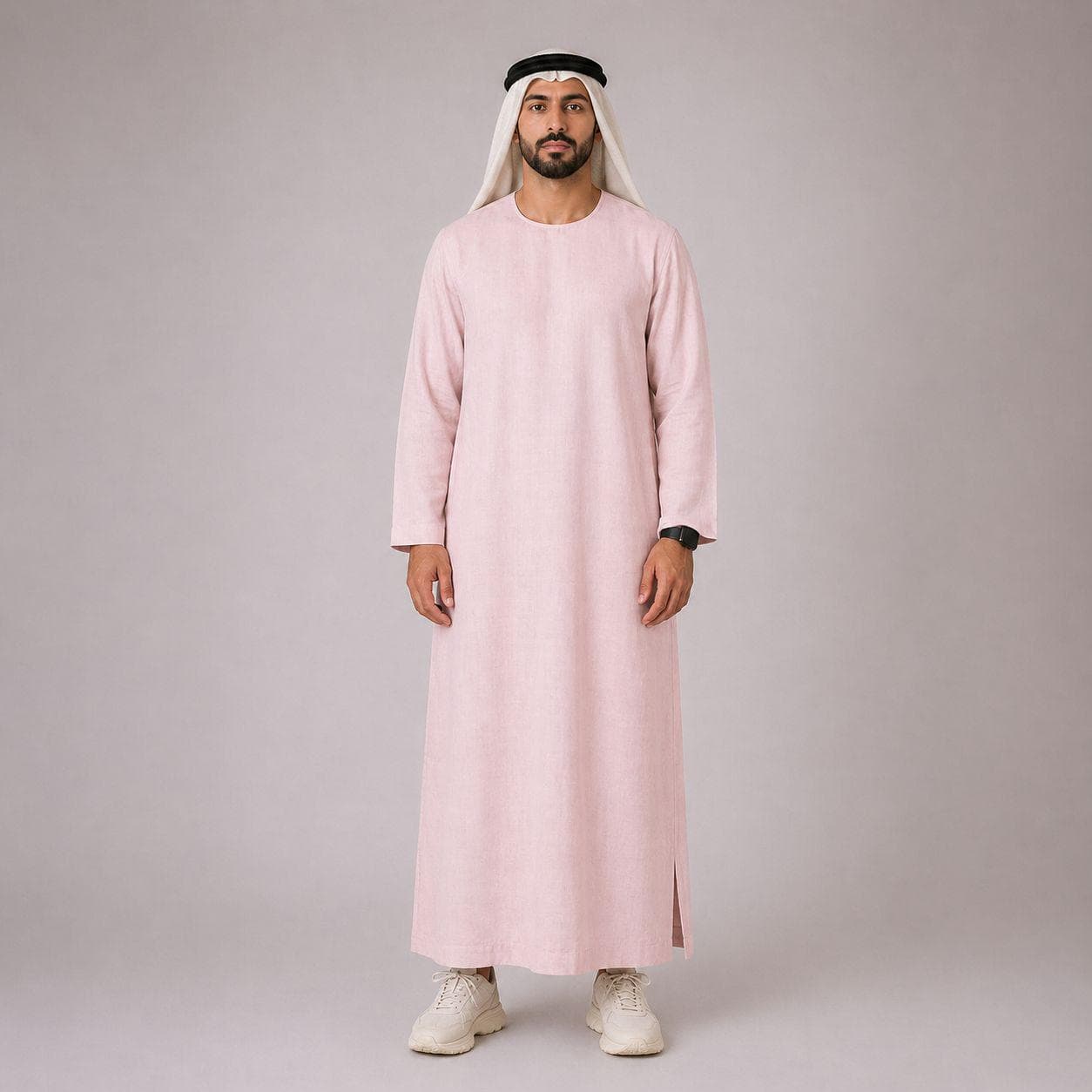 Belgian Linen Men's Thobe - Pastel Color - Linen Islamic Wear - Luxury Dubai Menswear - Natural Kaftan - image 3