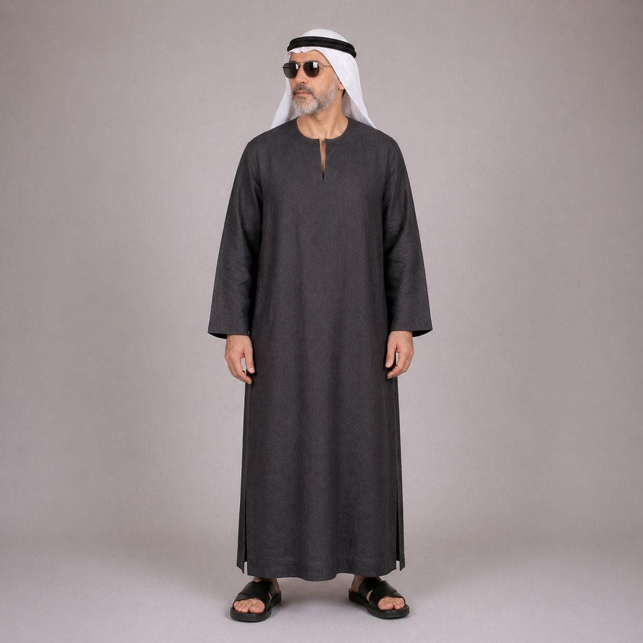 Belgian Linen Men's Kurta - Graphite Color - Dark Gray Kaftan - Thobe Outfit - Islamic Clothes