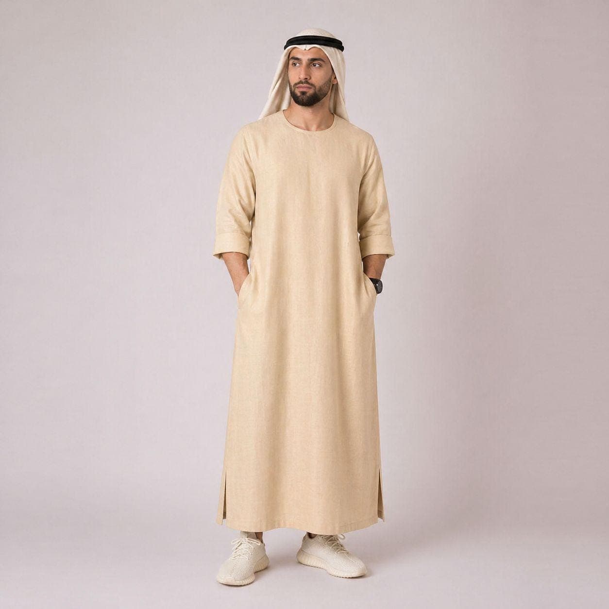 Belgian Linen Men's Kaftan - Natural Thobe - Men Abaya - Caftan Thawb - Flax Kurta - Islamic Clothing