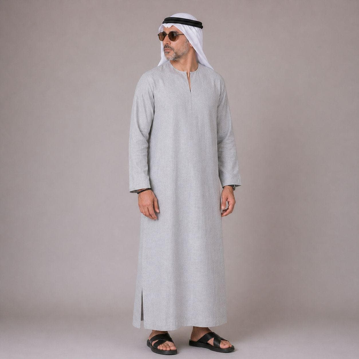 Belgian Linen Men's Kurta - Smoke Color - Light Grey Kaftans - Thobe Linen - Arabian Kurtas - image 3