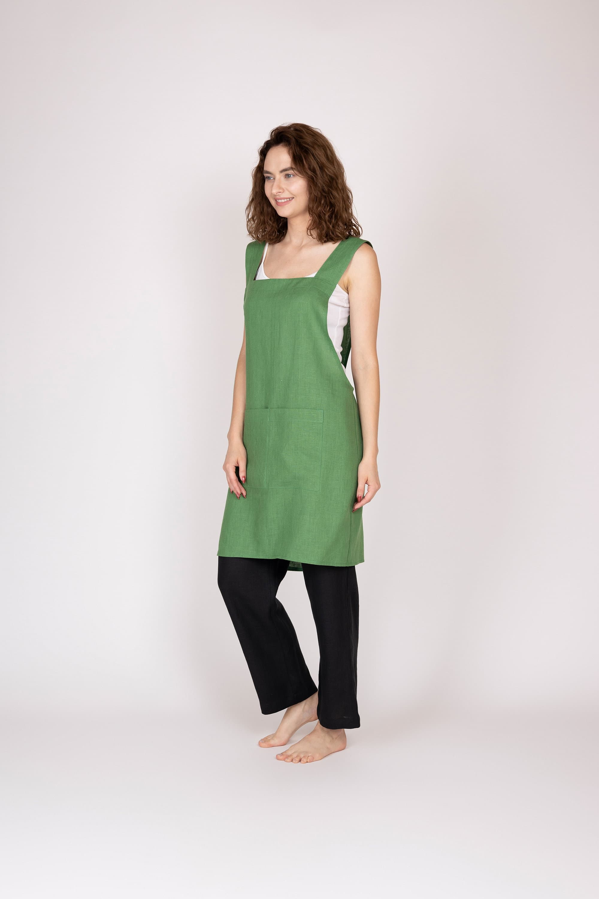 Belgian Linen Women's Japanese Apron - Cross Back Style - Cooking Pinafore - 30 Colors - image 3